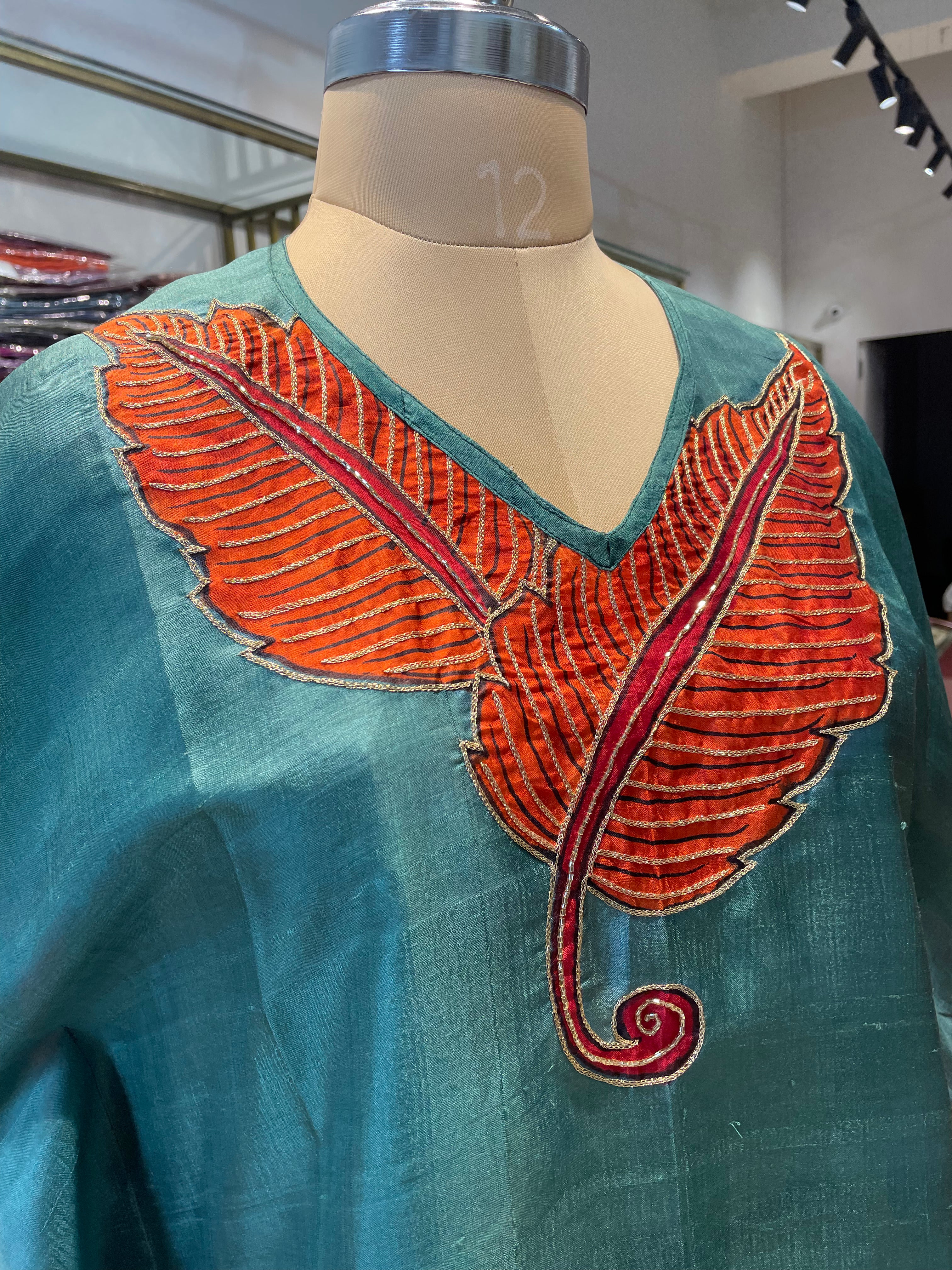 Pure silk short Kaftan with handwork (BL)