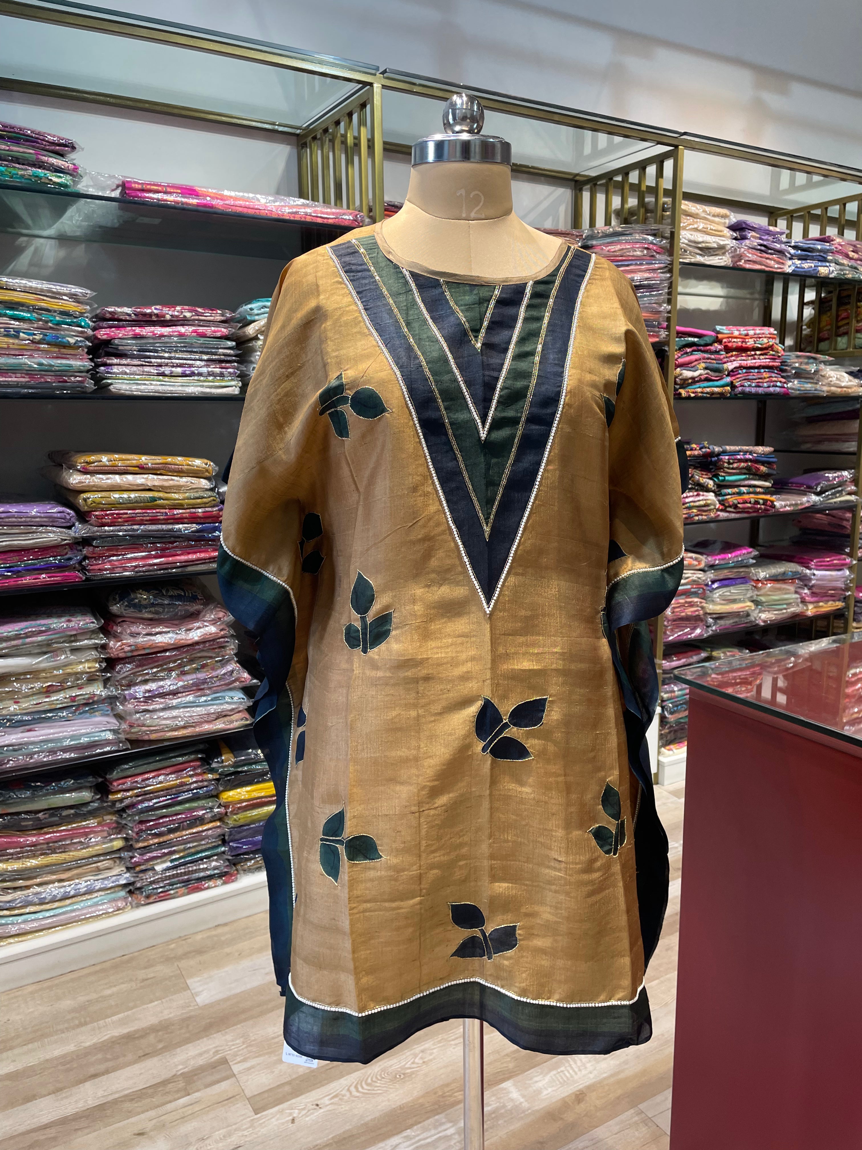 Pure silk hand painted short kaftan with handwork (MB)