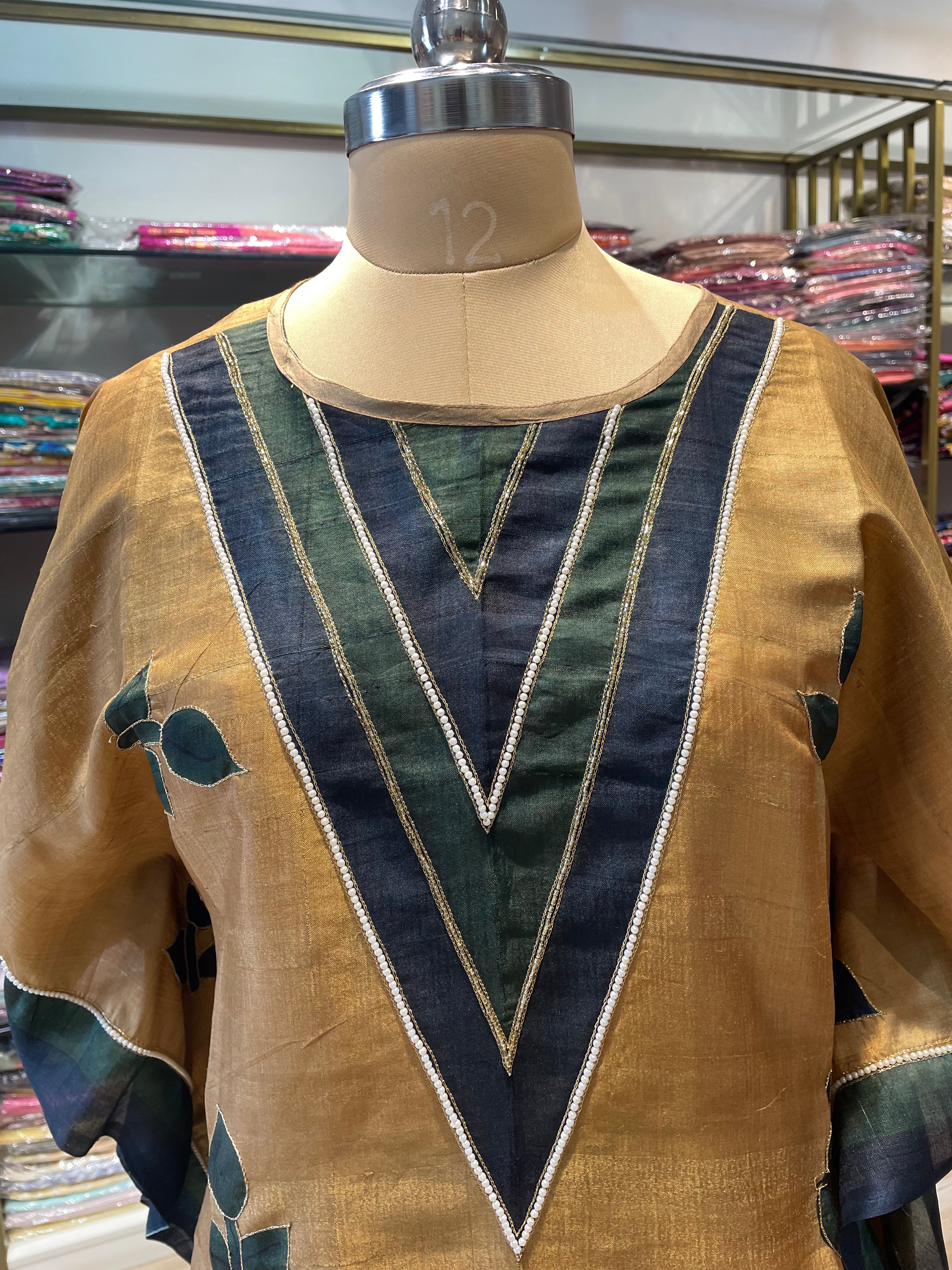 Pure silk hand painted short kaftan with handwork (MB)