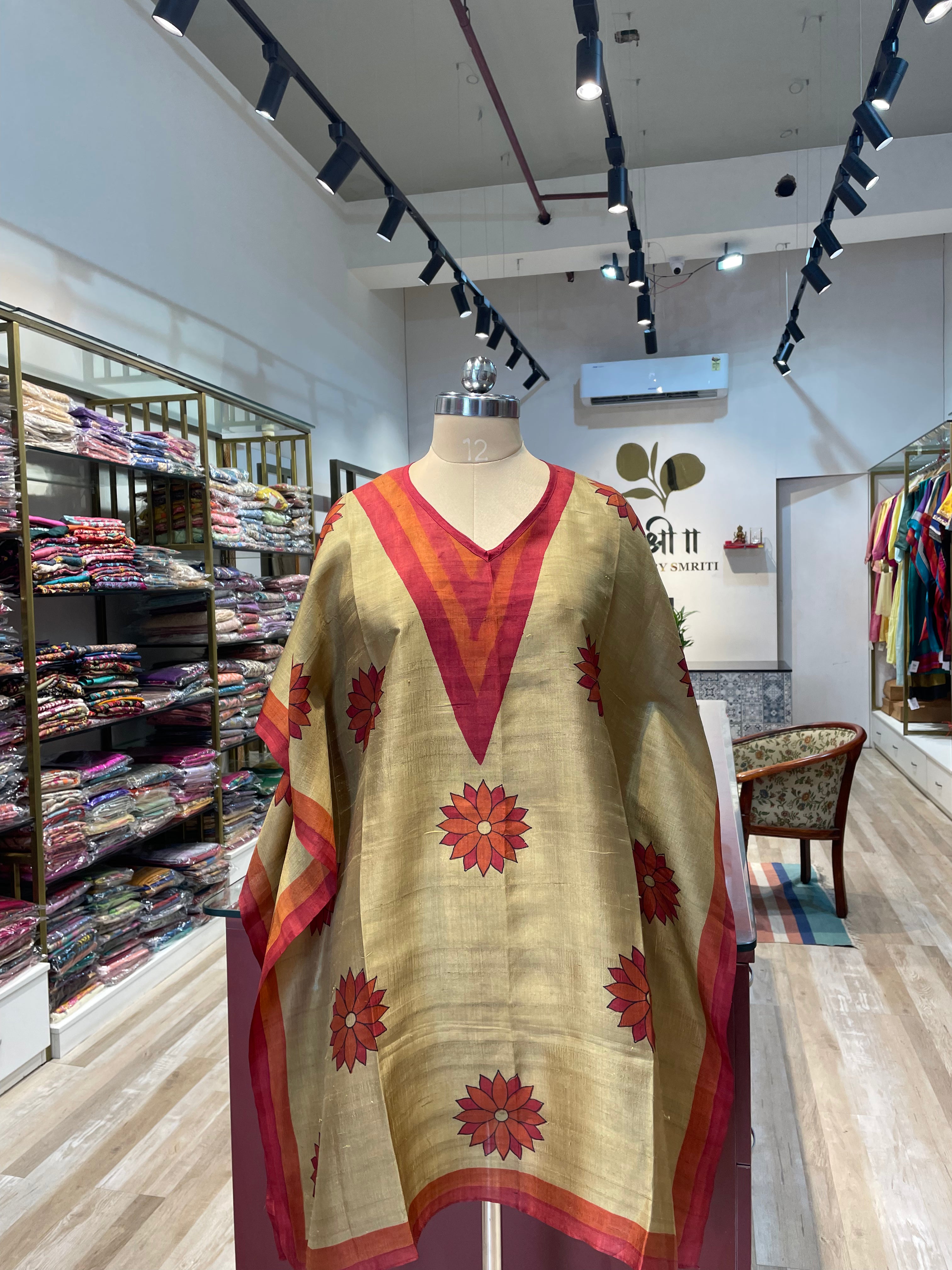 Pure silk hand painted short kaftan (GR)