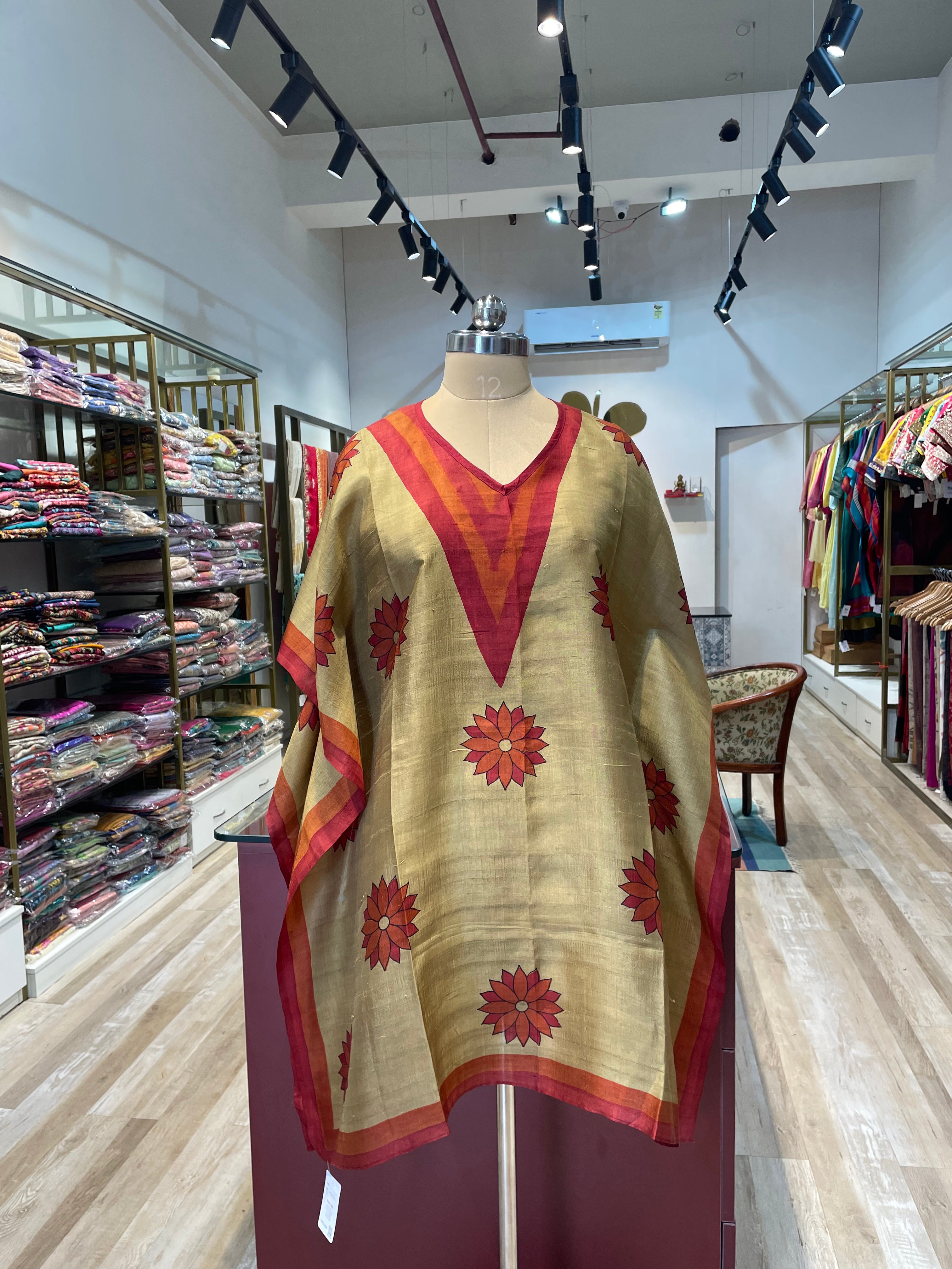 Pure silk hand painted short kaftan (GR)