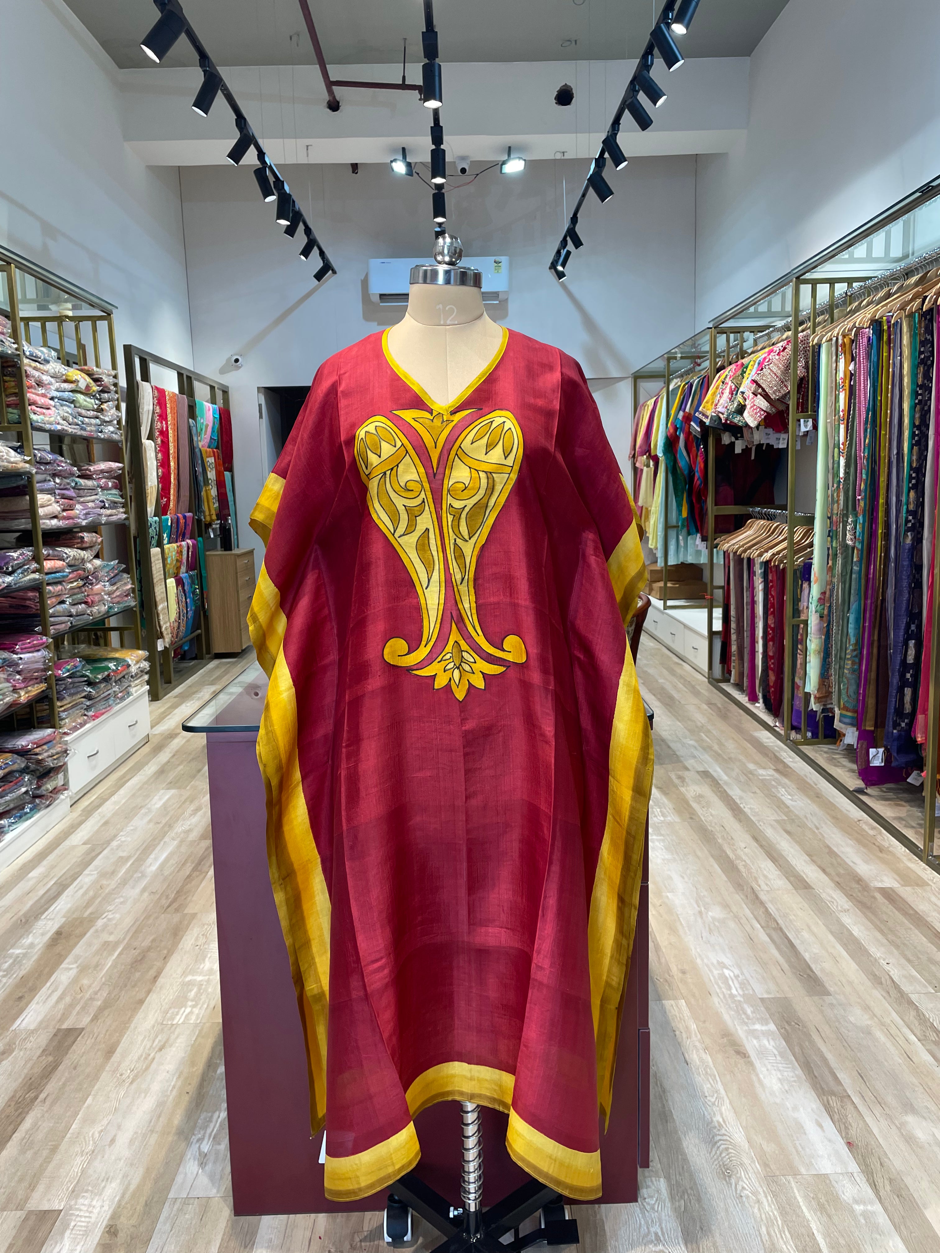 Pure silk hand painted long kaftan (RY)
