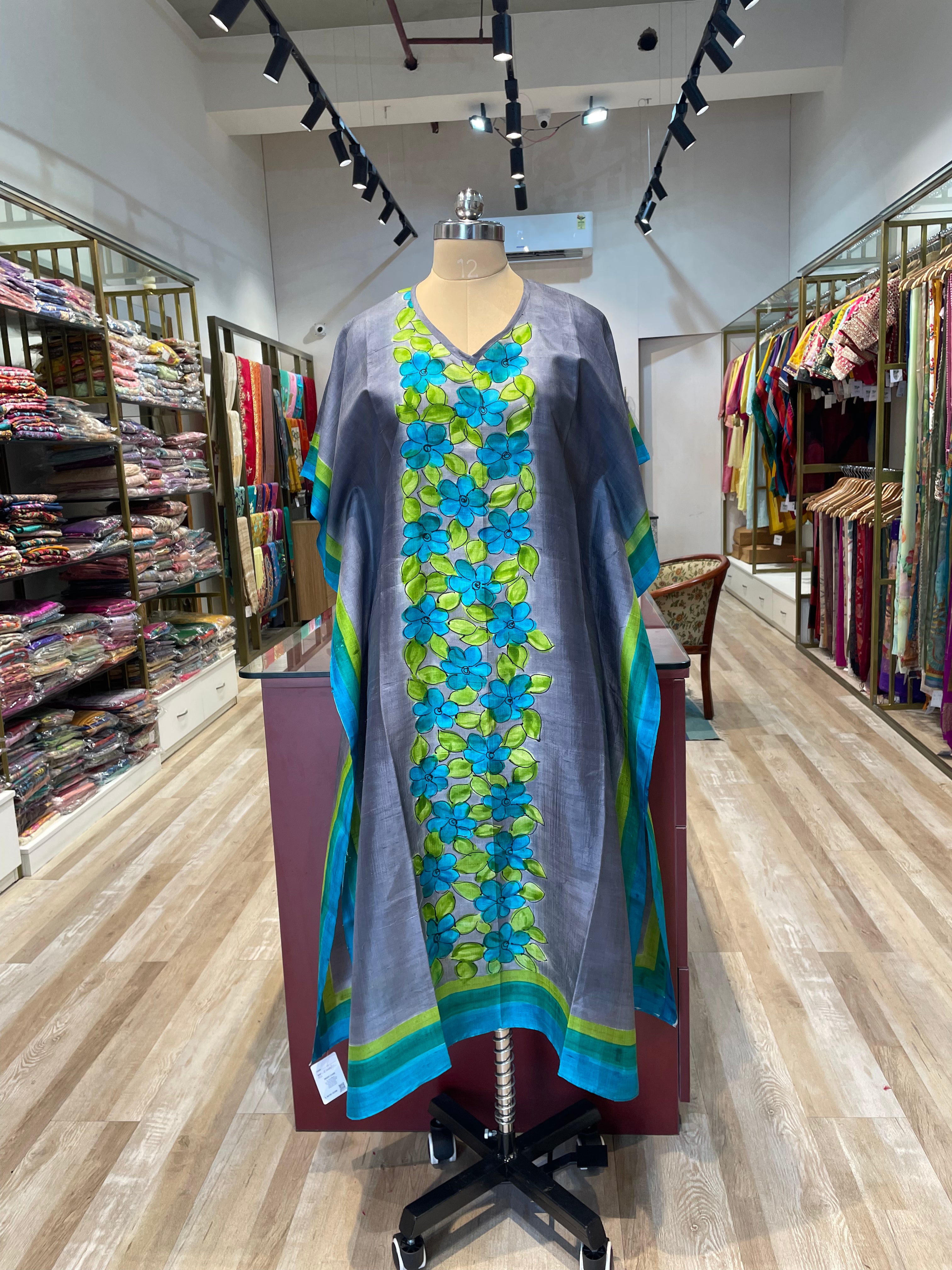 Pure silk hand painted long kaftan (GE)