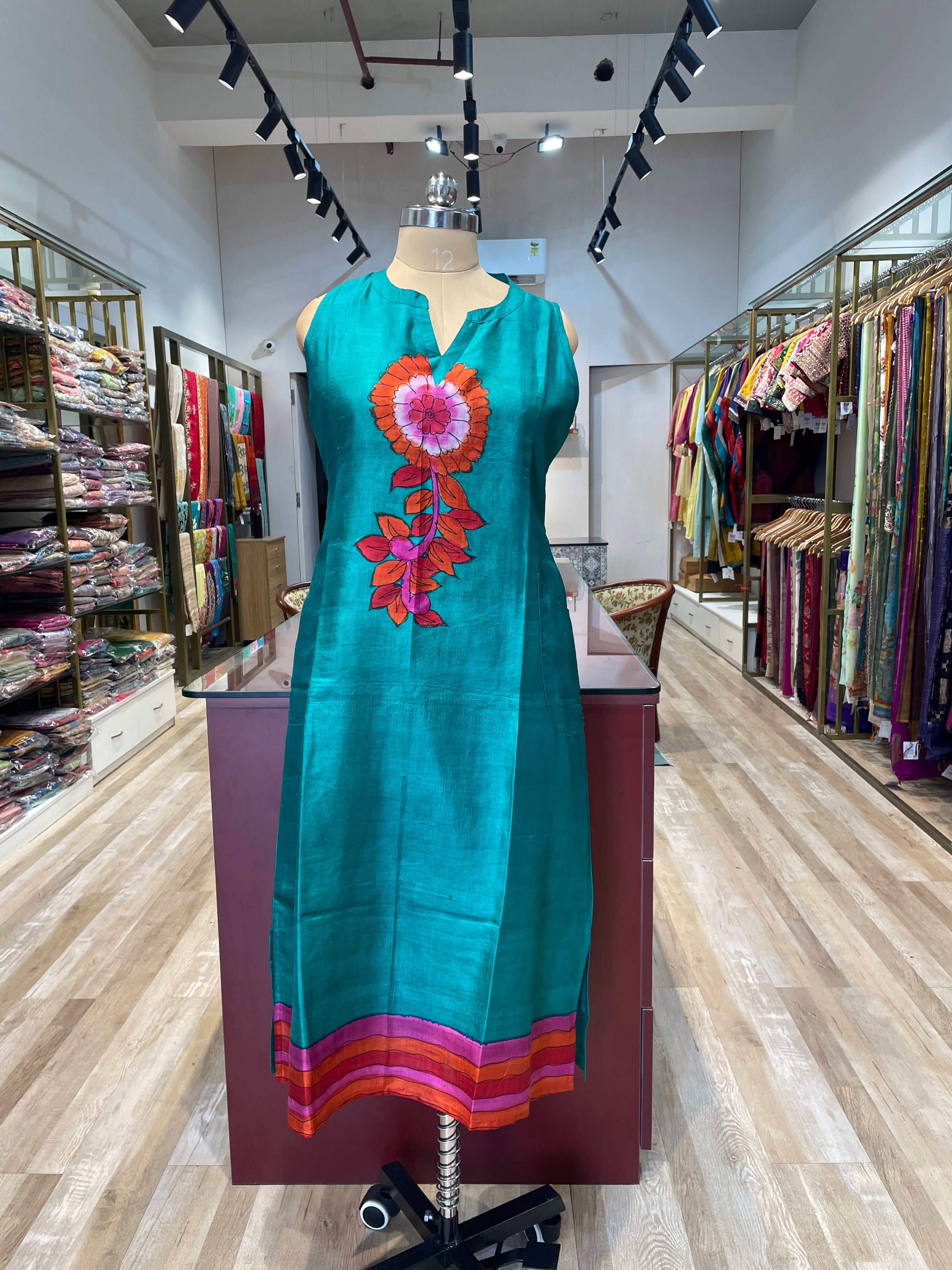 Pure silk long dress with pockets (B)