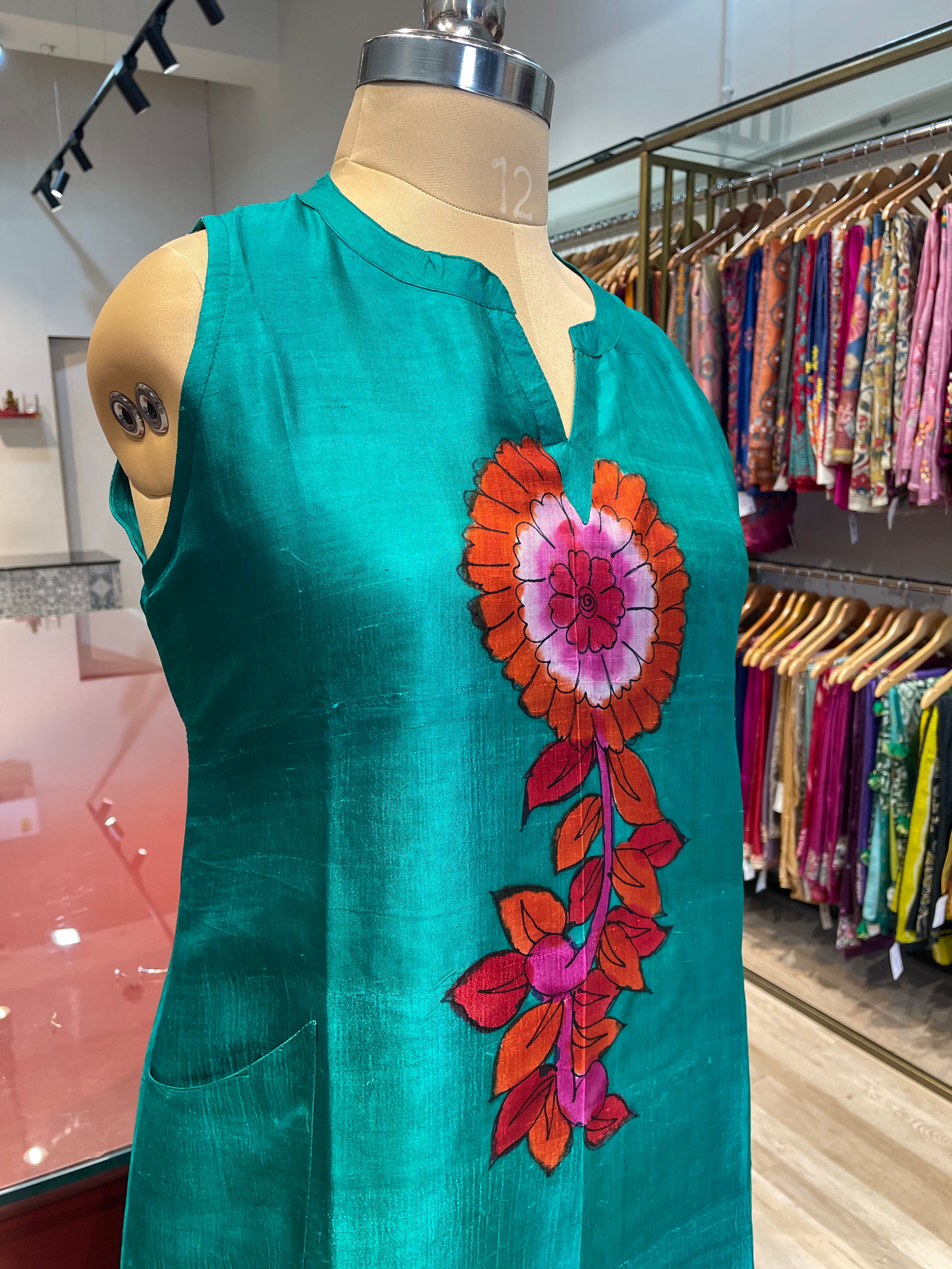 Pure silk long dress with pockets (B)