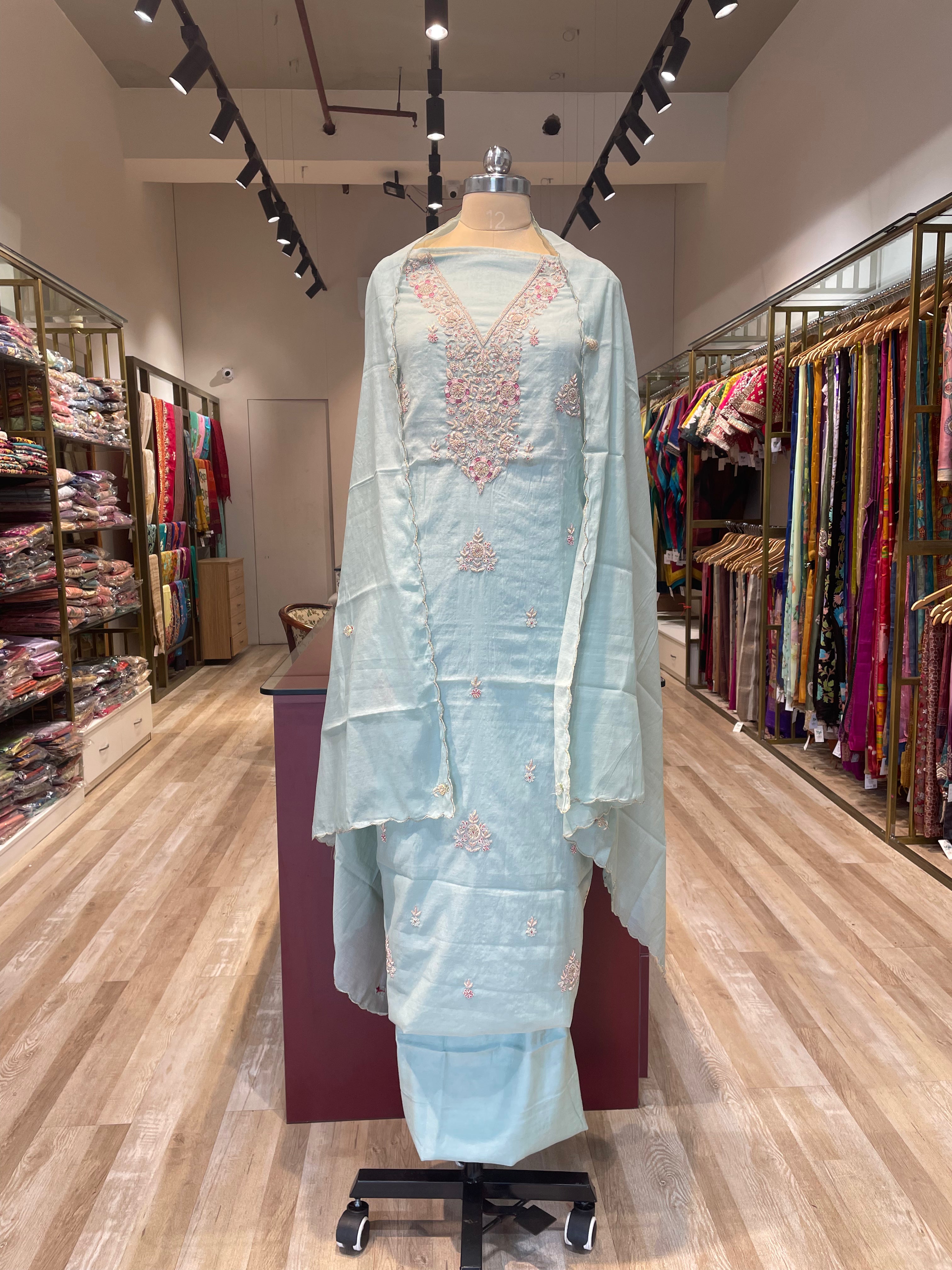 Pure chanderi silk zardosi work dress material (LB)