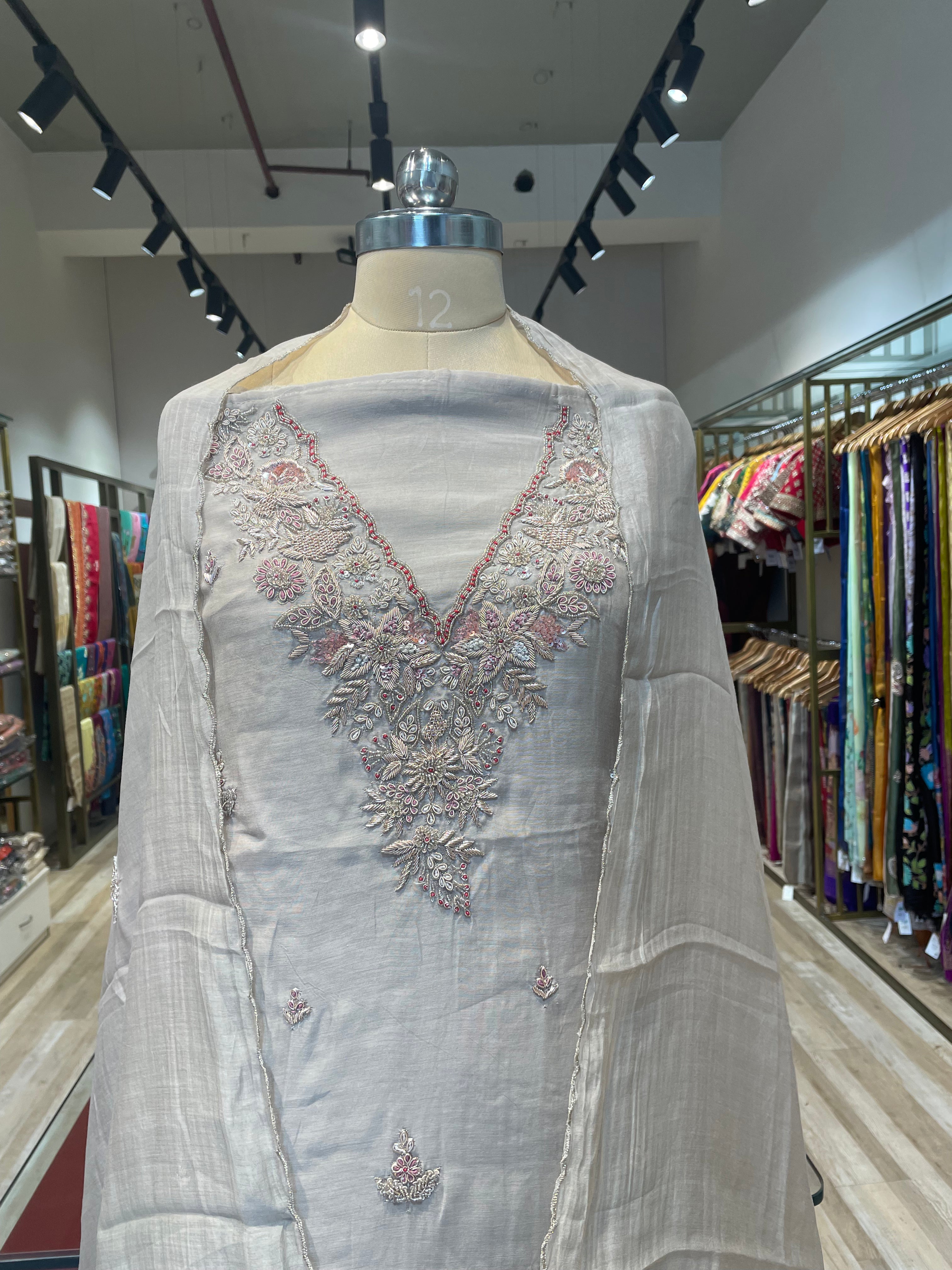 Pure chanderi silk zardosi work dress material (G)