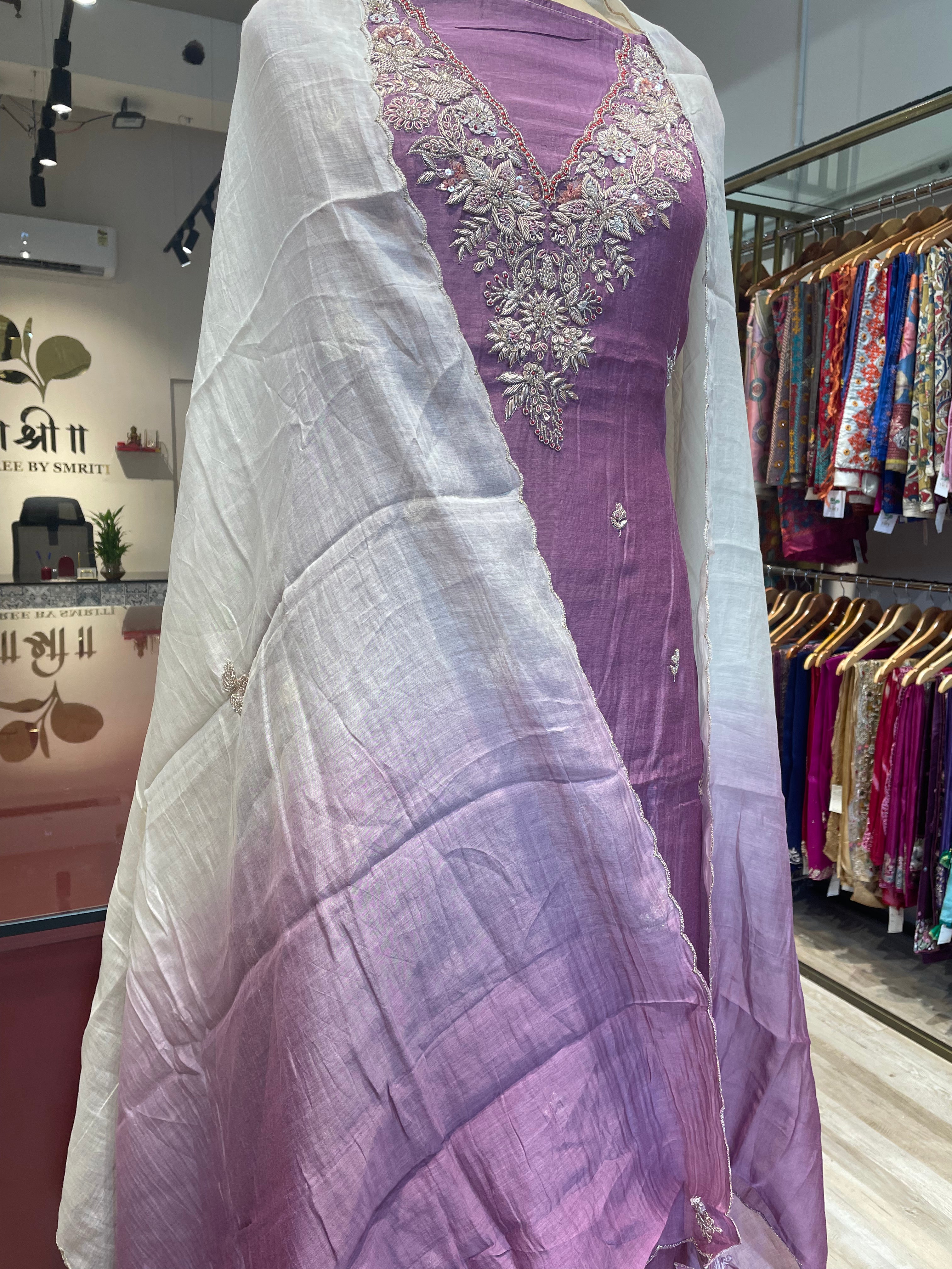 Pure chanderi silk zardosi work dress material (P)