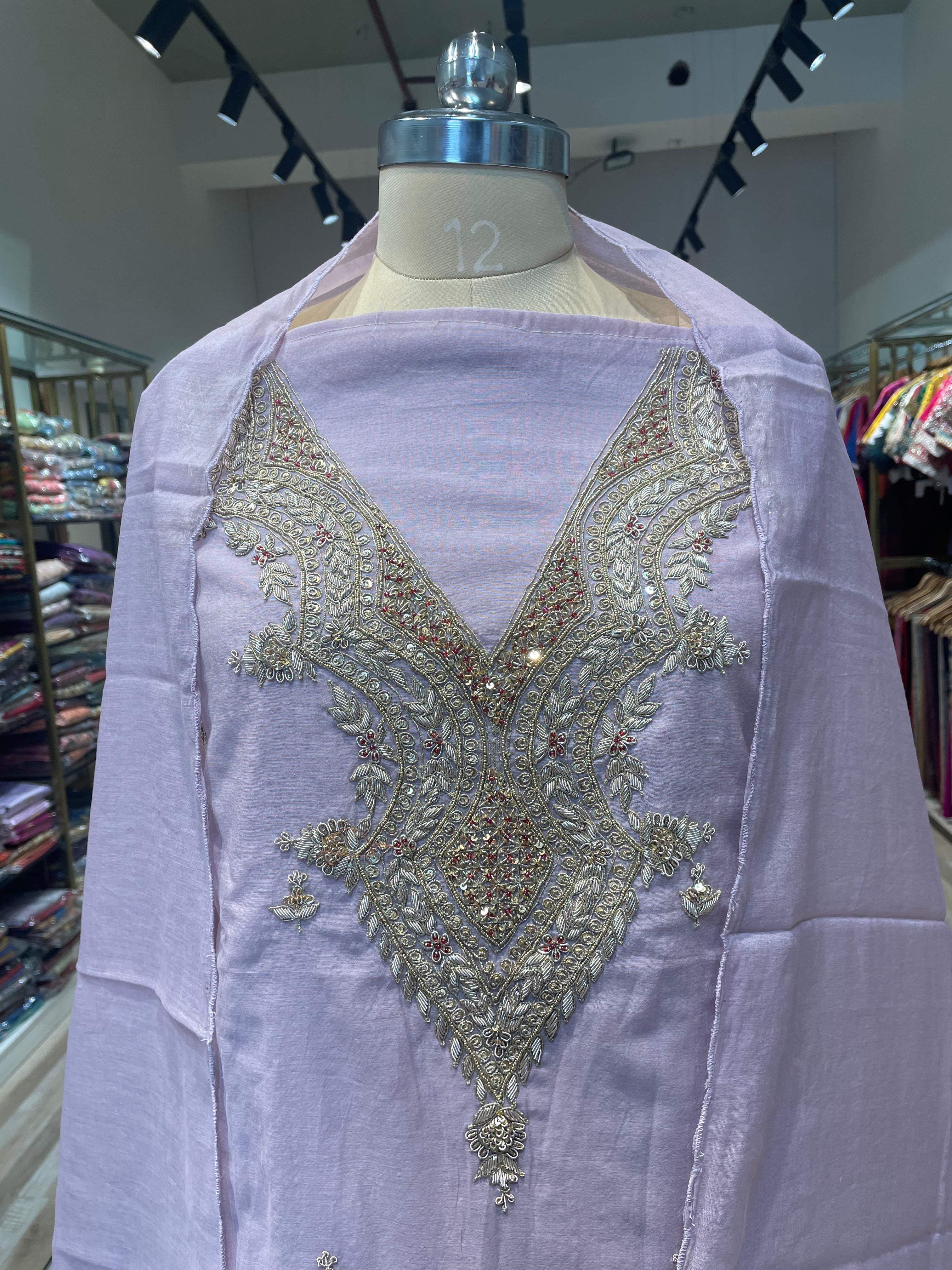 Pure chanderi silk zardosi work dress material (LP1)