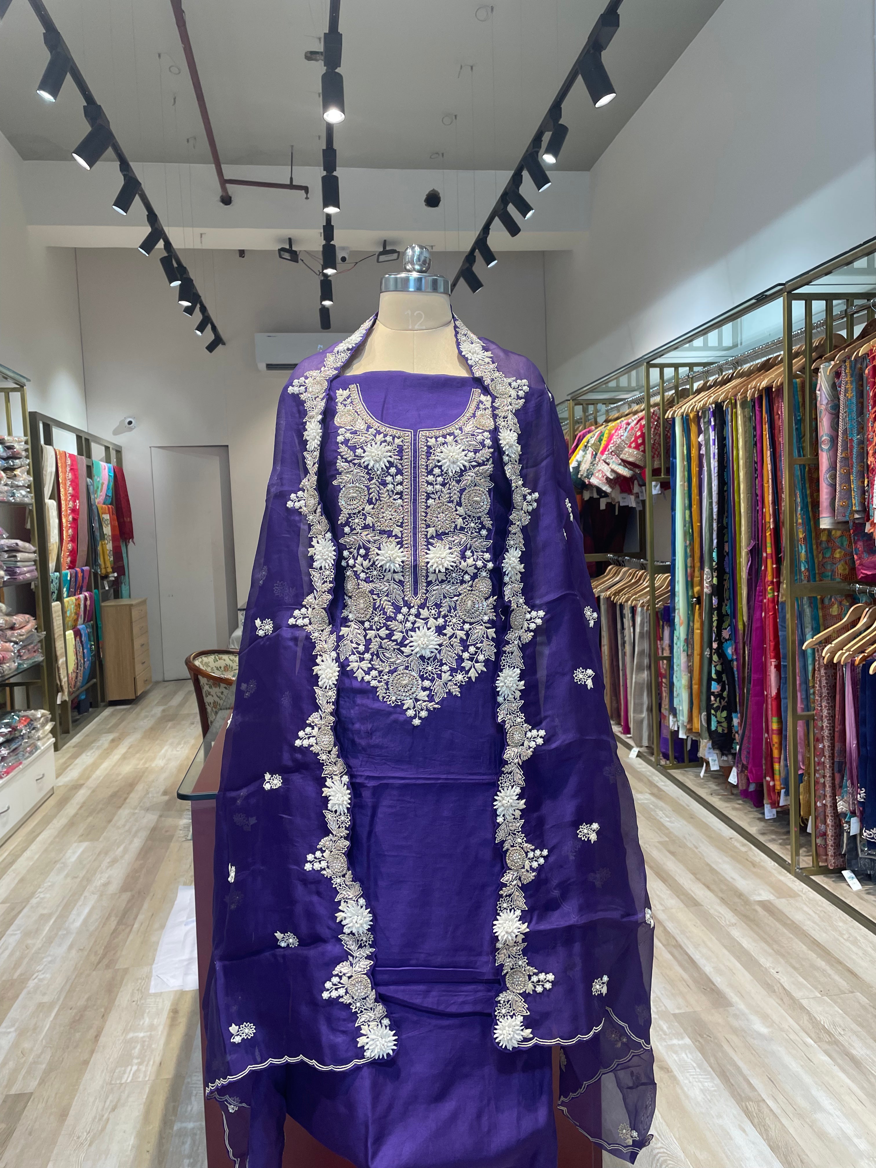 Pure chanderi silk zardosi work dress material (BL)