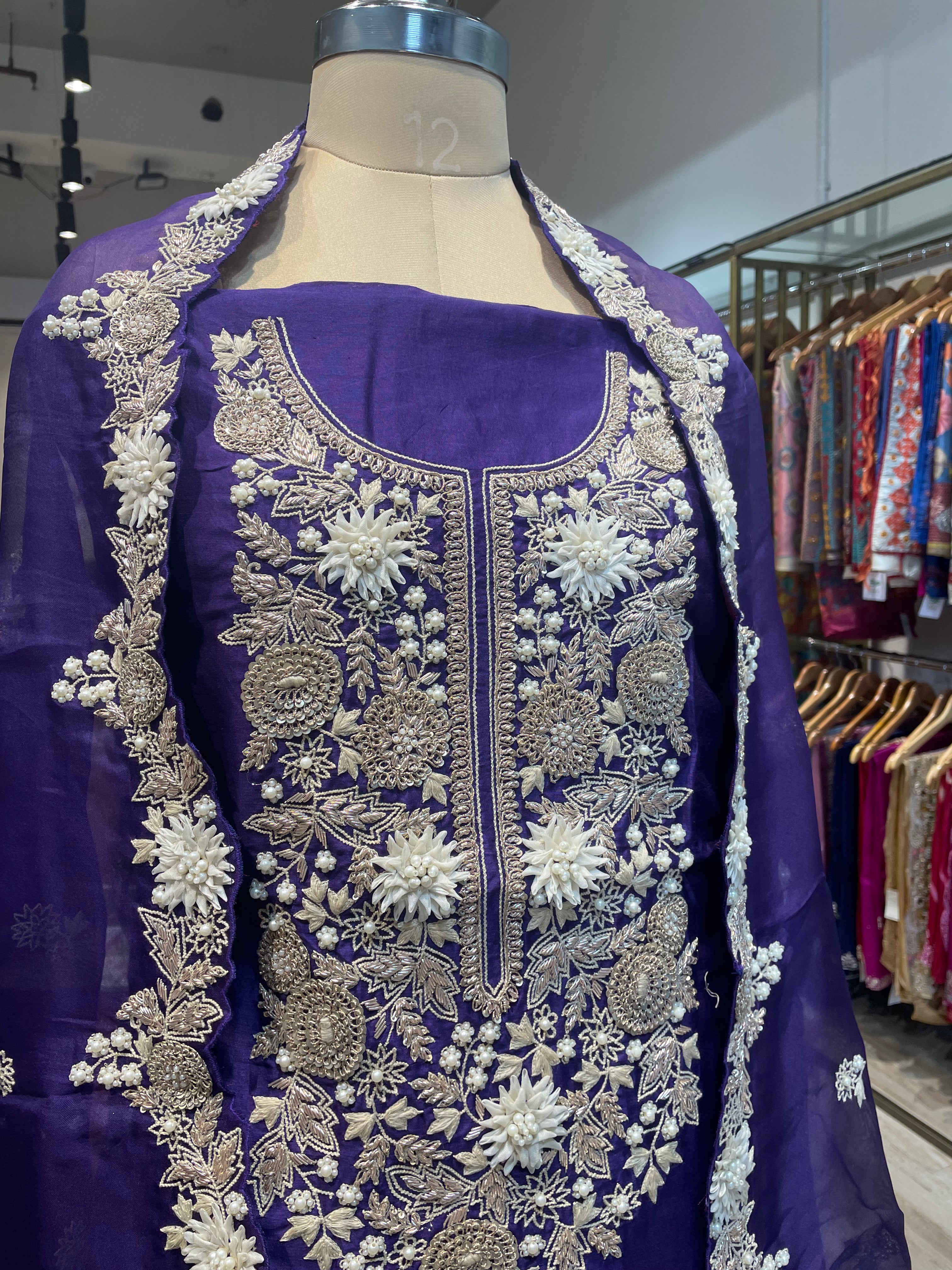 Pure chanderi silk zardosi work dress material (BL)