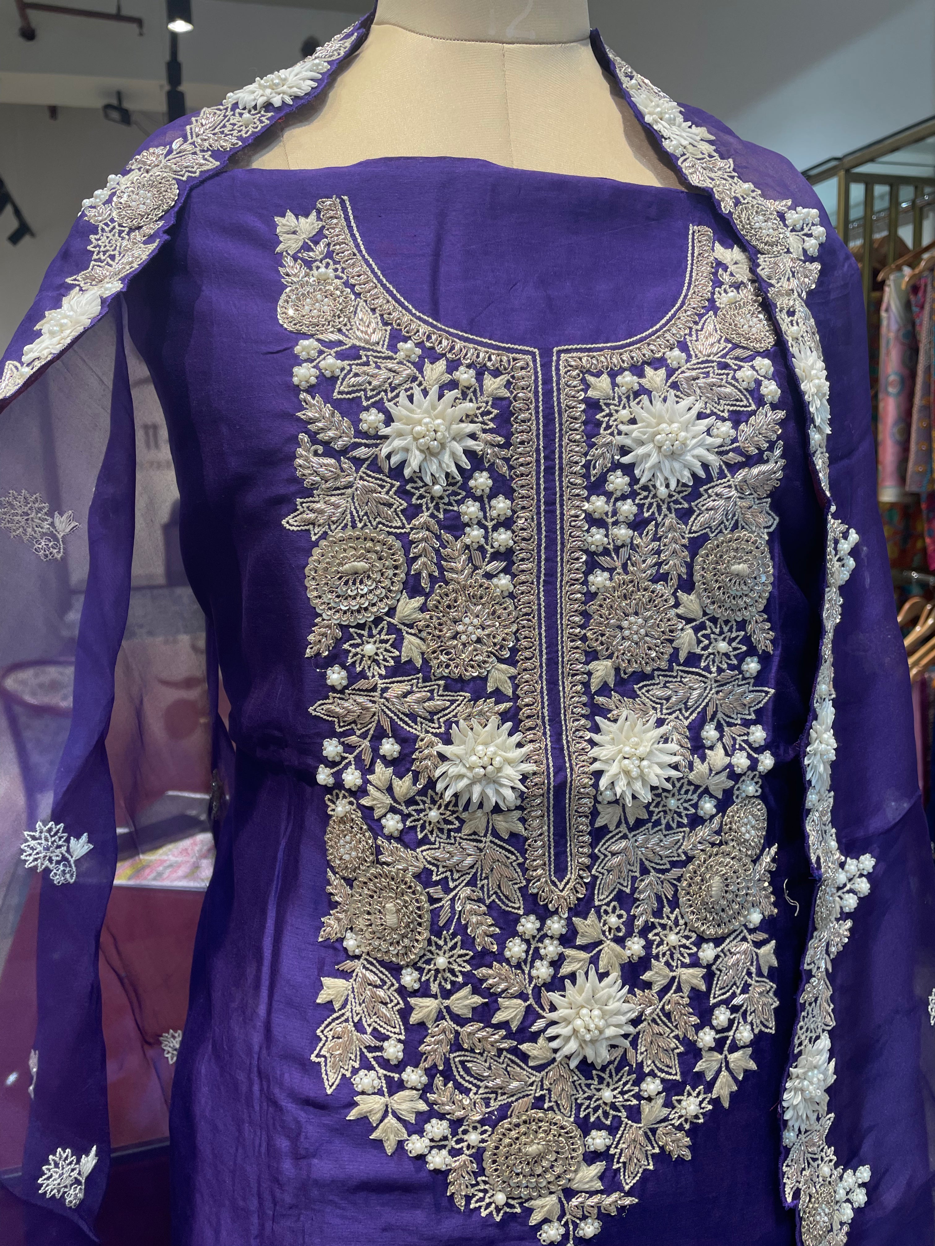 Pure chanderi silk zardosi work dress material (BL)