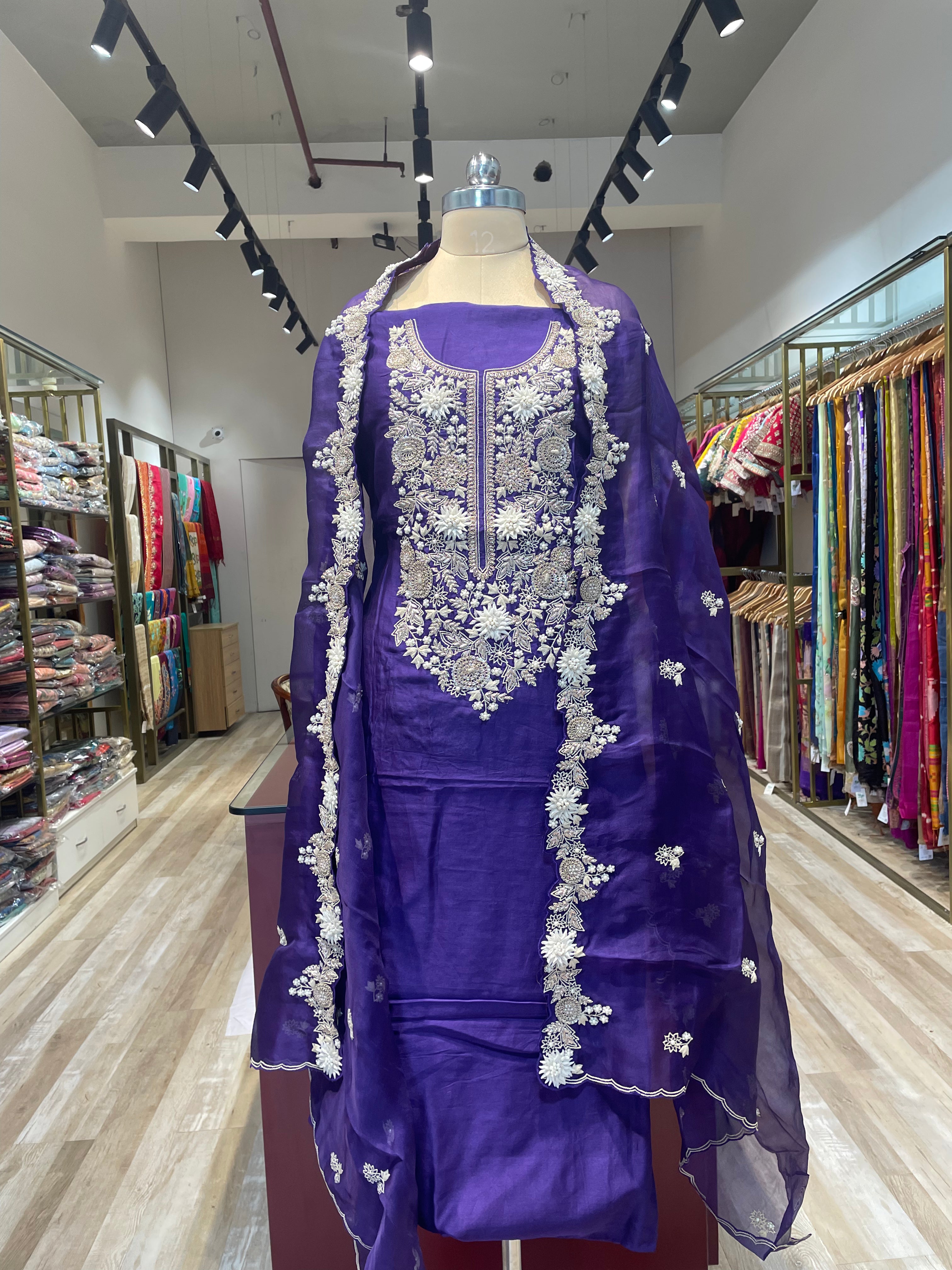 Pure chanderi silk zardosi work dress material (BL)