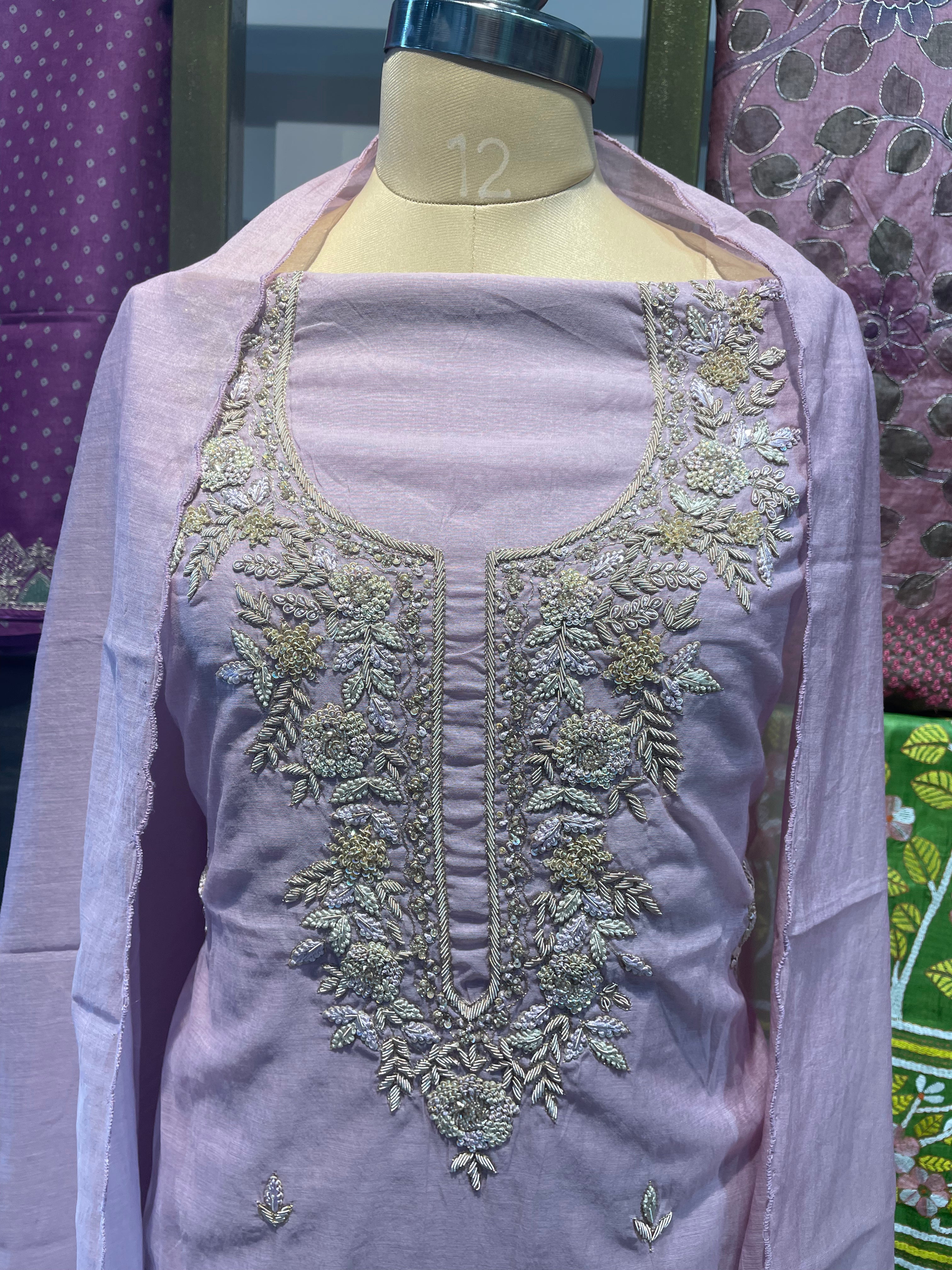 Pure chanderi silk zardosi work dress material (LP)