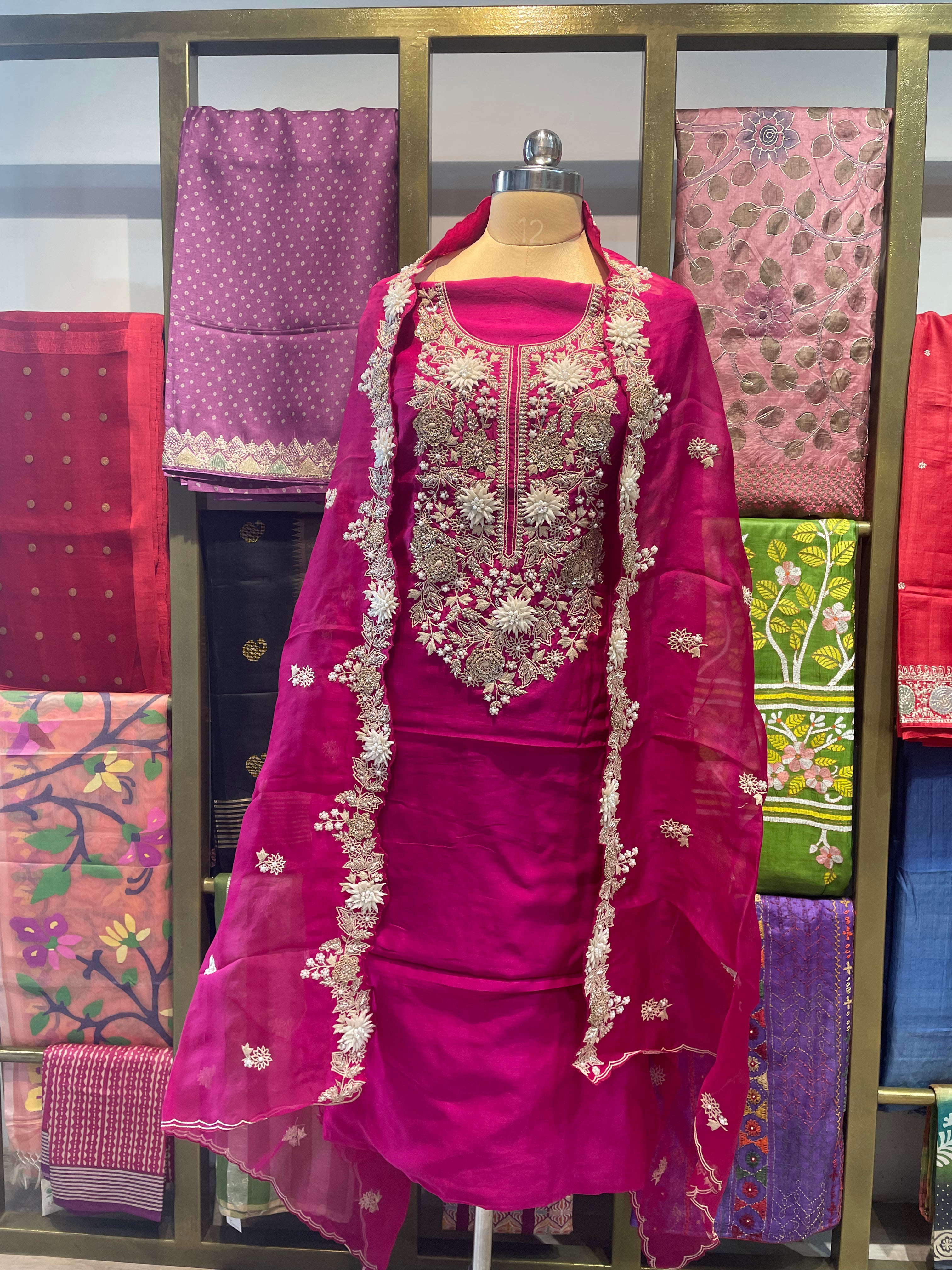 Pure chanderi silk zardosi work dress material (DP)