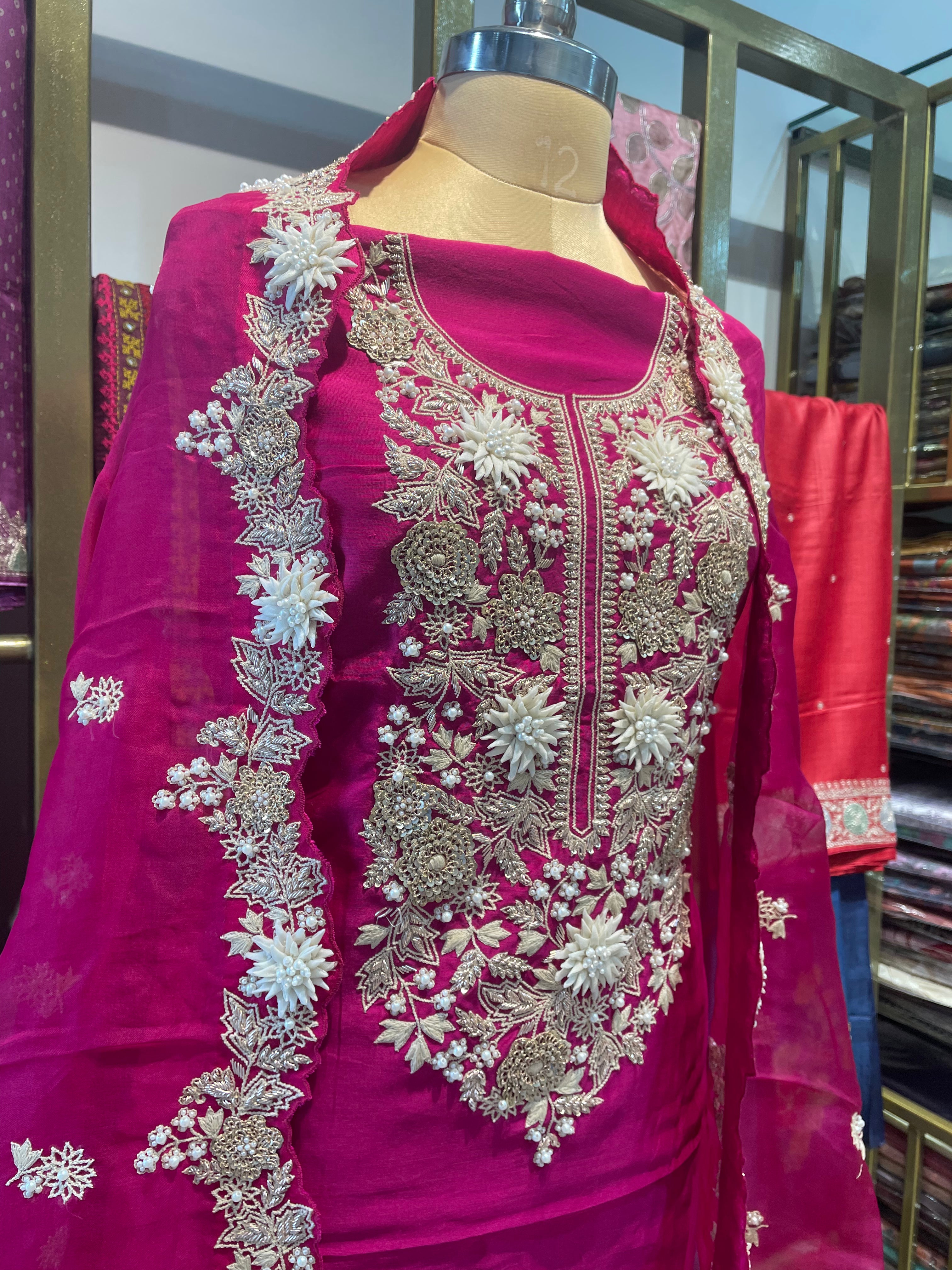 Pure chanderi silk zardosi work dress material (DP)