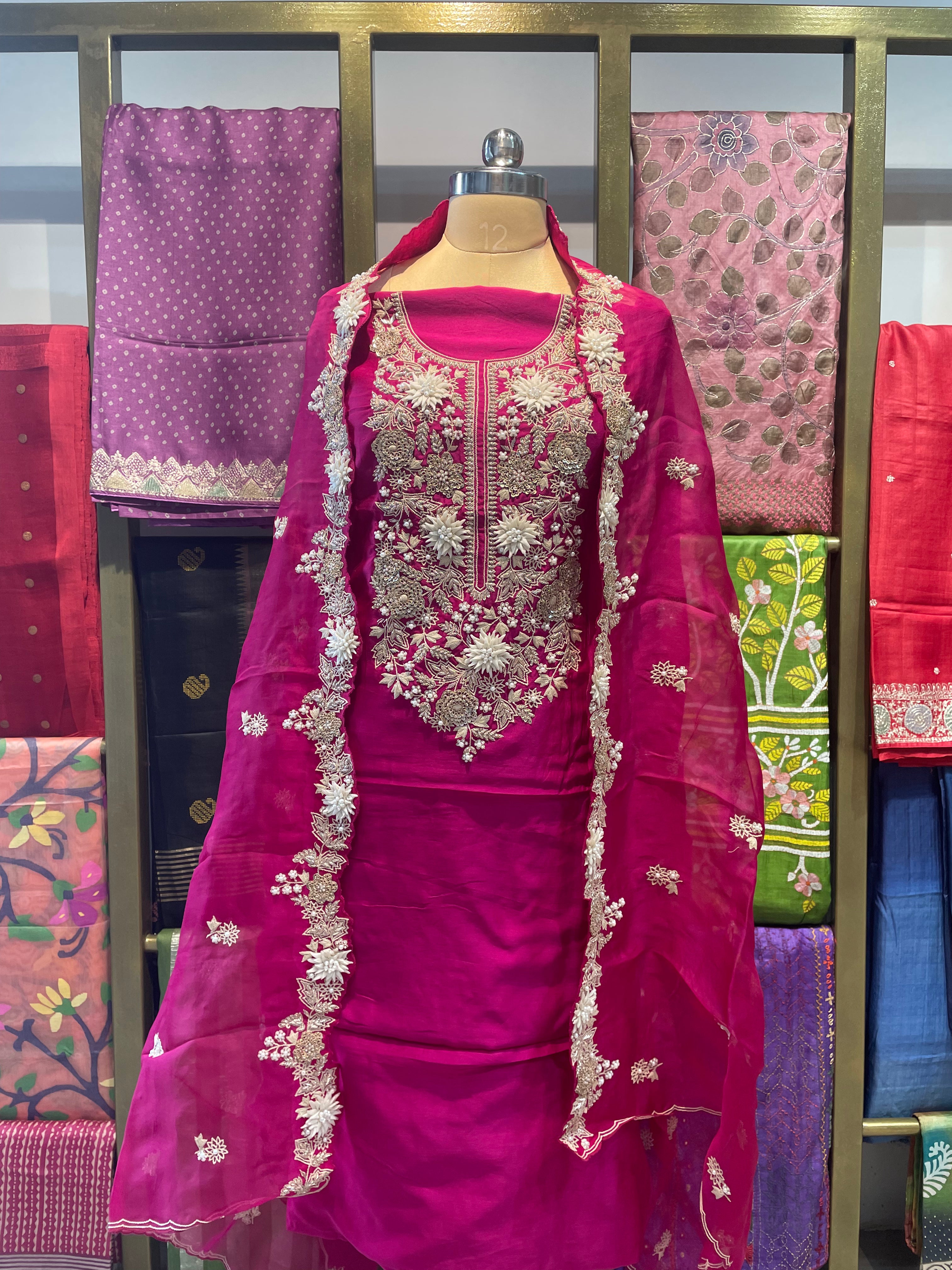 Pure chanderi silk zardosi work dress material (DP)