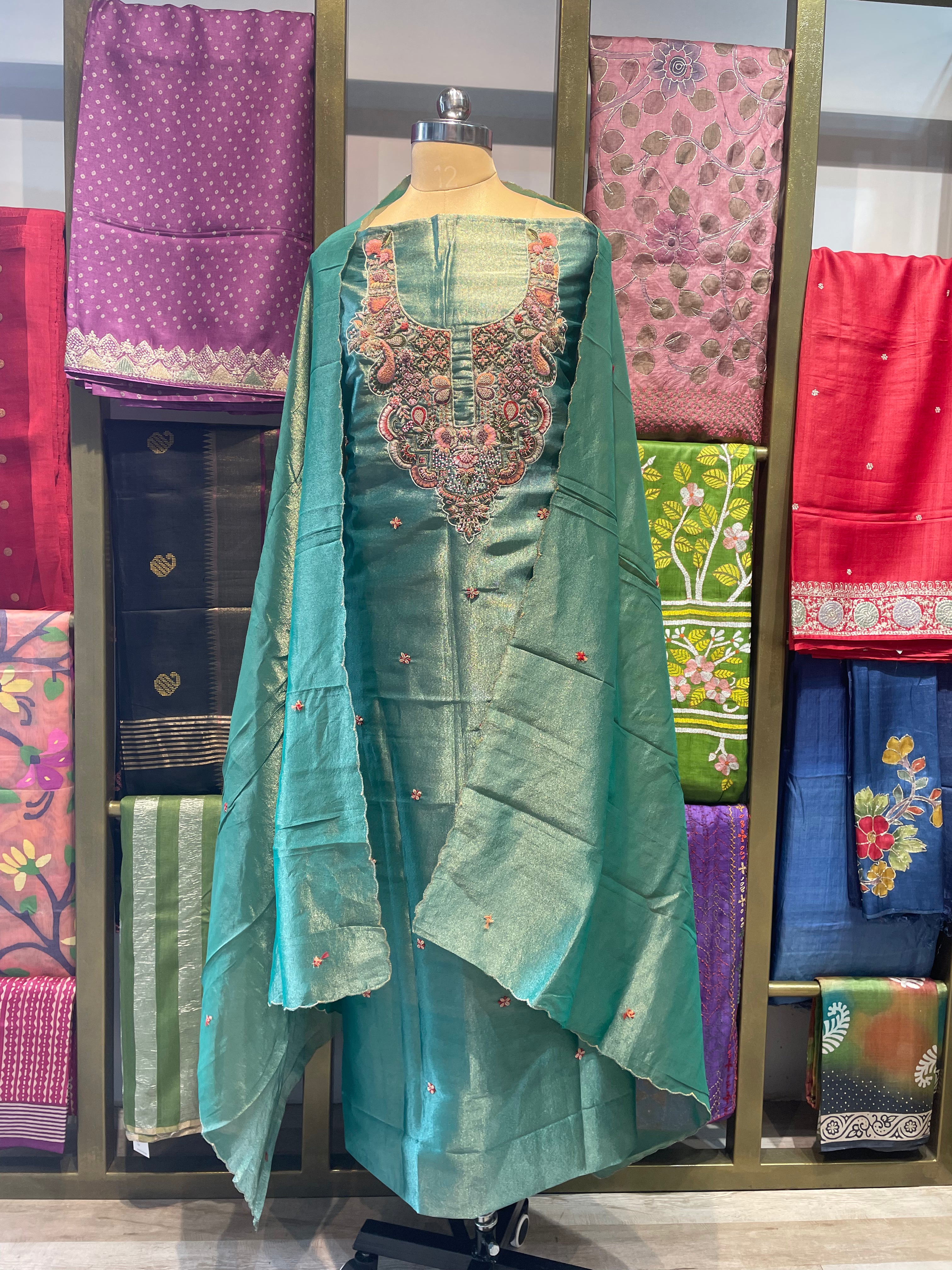 Pure tissue zardosi work dress material (G)