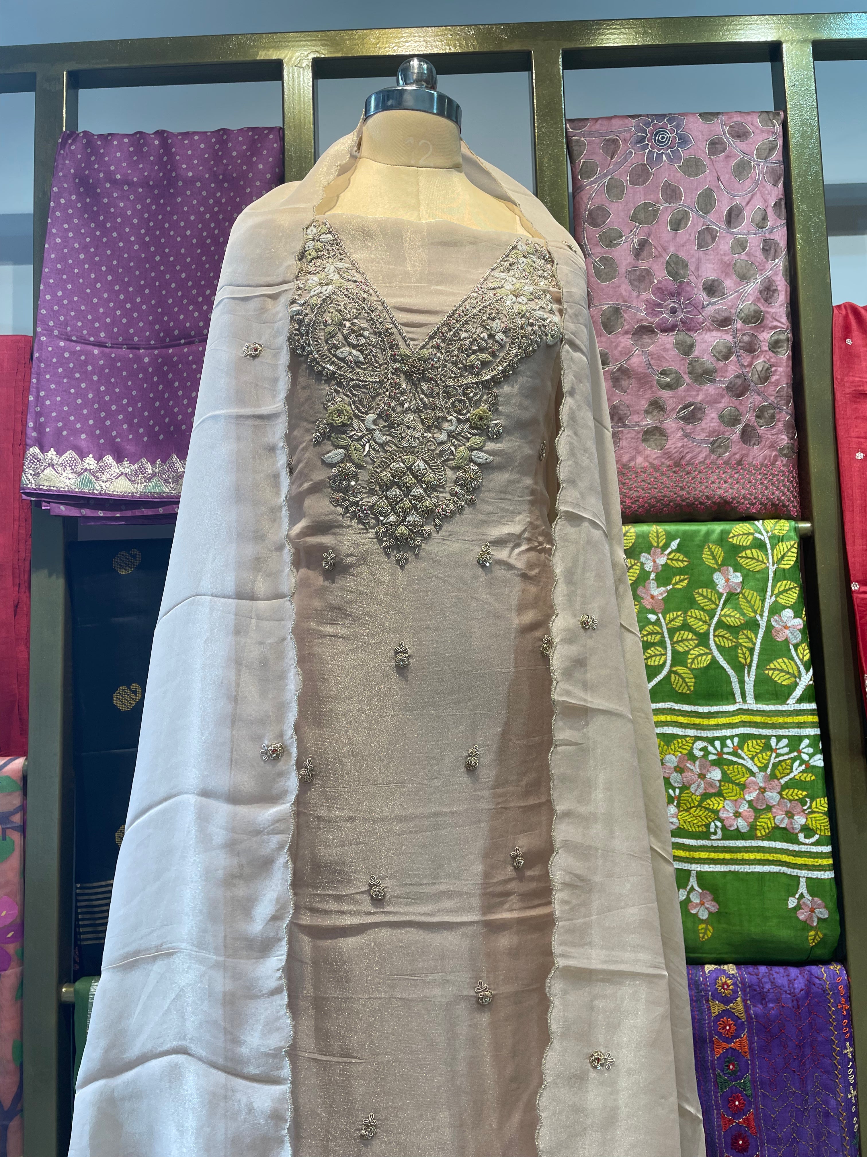 Pure tissue zardosi work dress material (K)