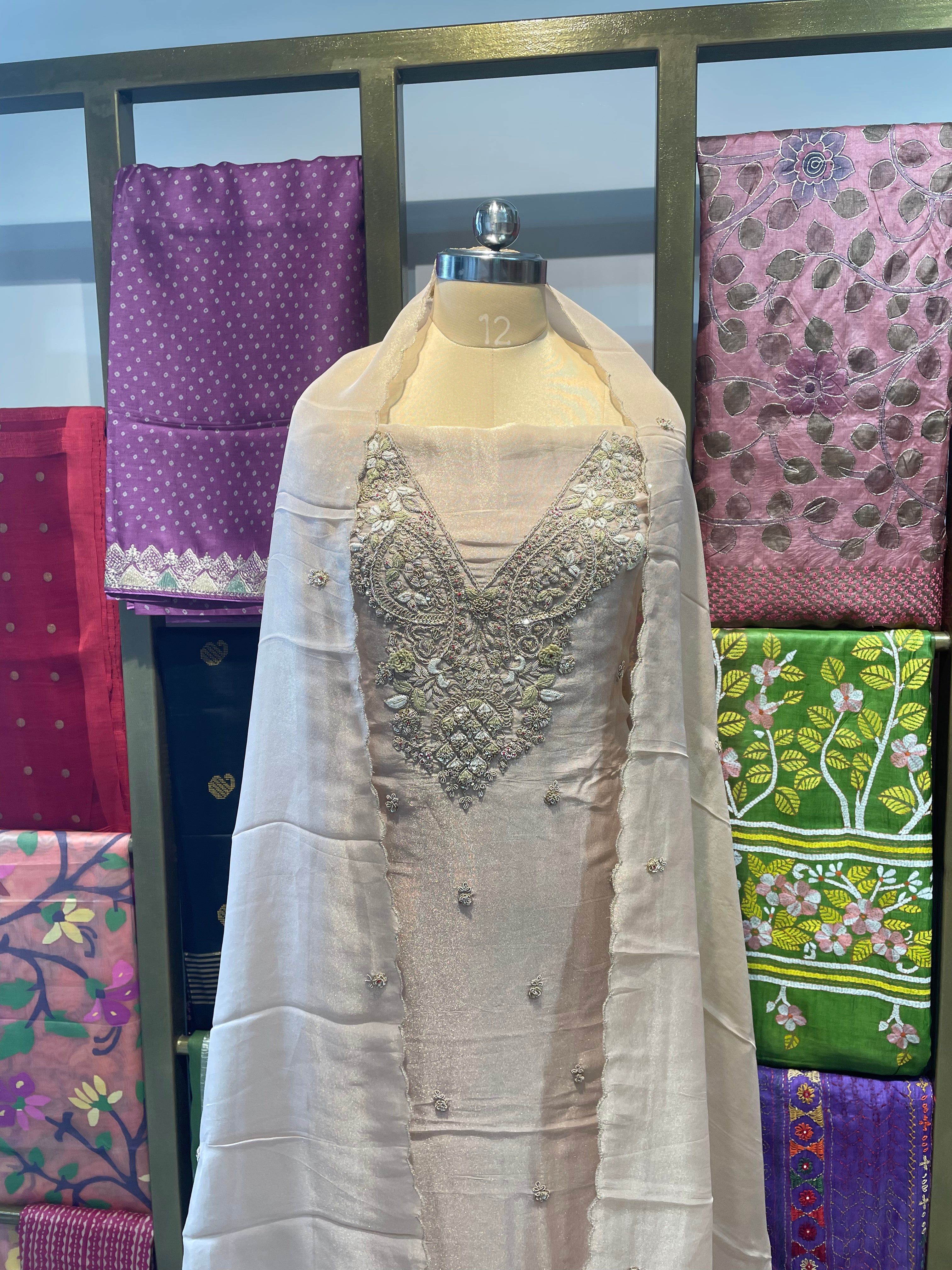 Pure tissue zardosi work dress material (K)