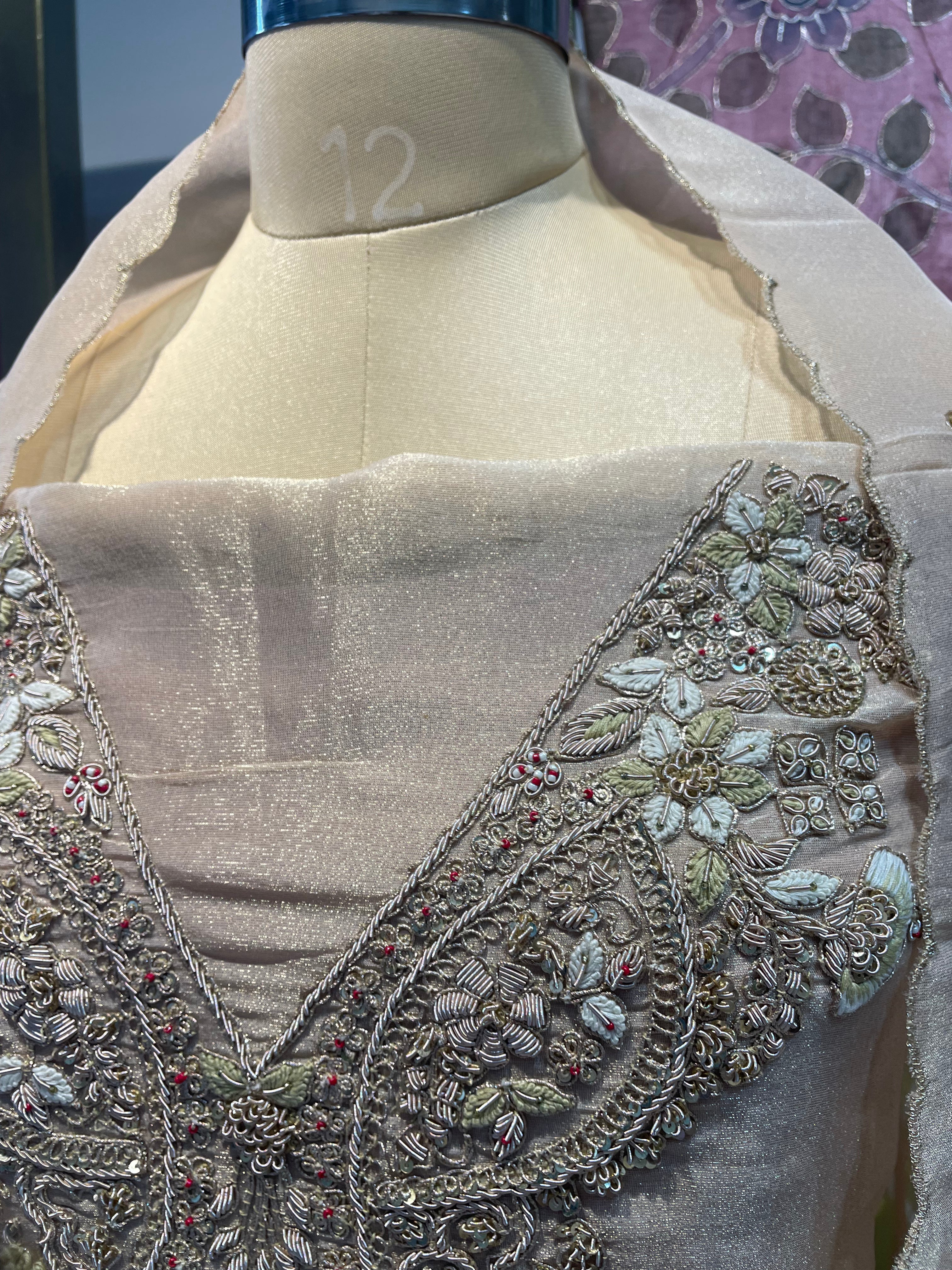 Pure tissue zardosi work dress material (K)