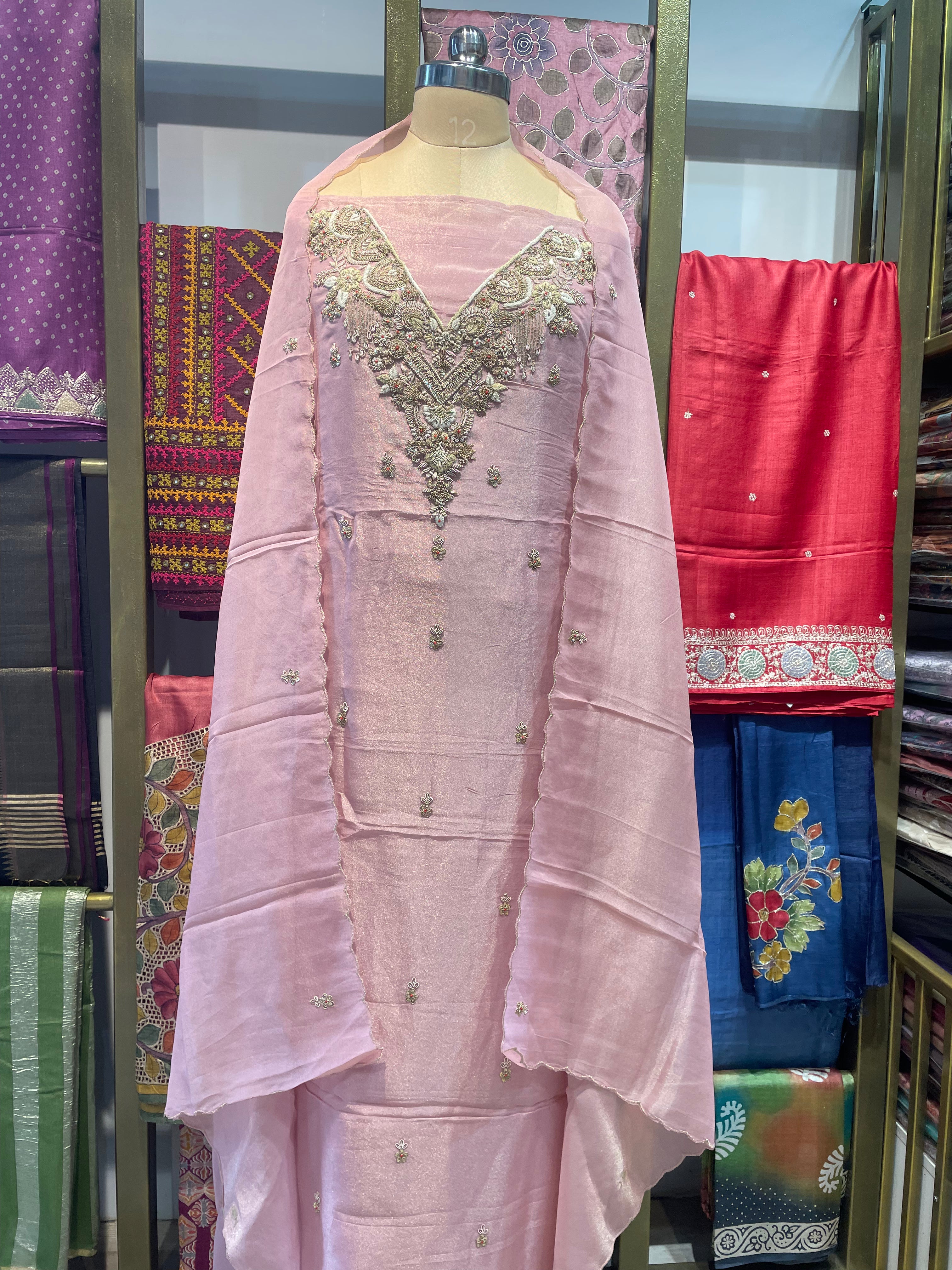 Pure tissue zardosi work dress material (P)