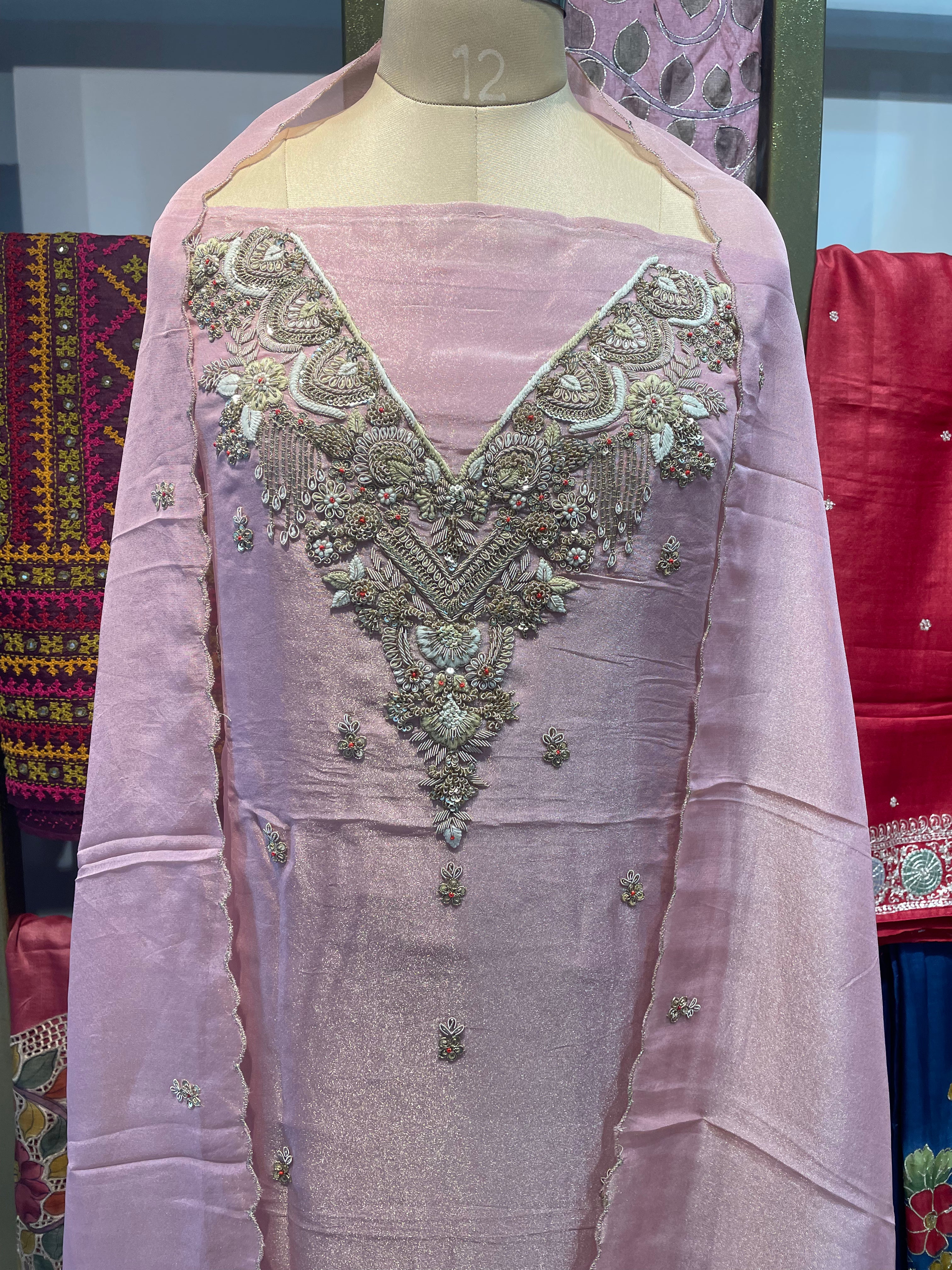 Pure tissue zardosi work dress material (P)