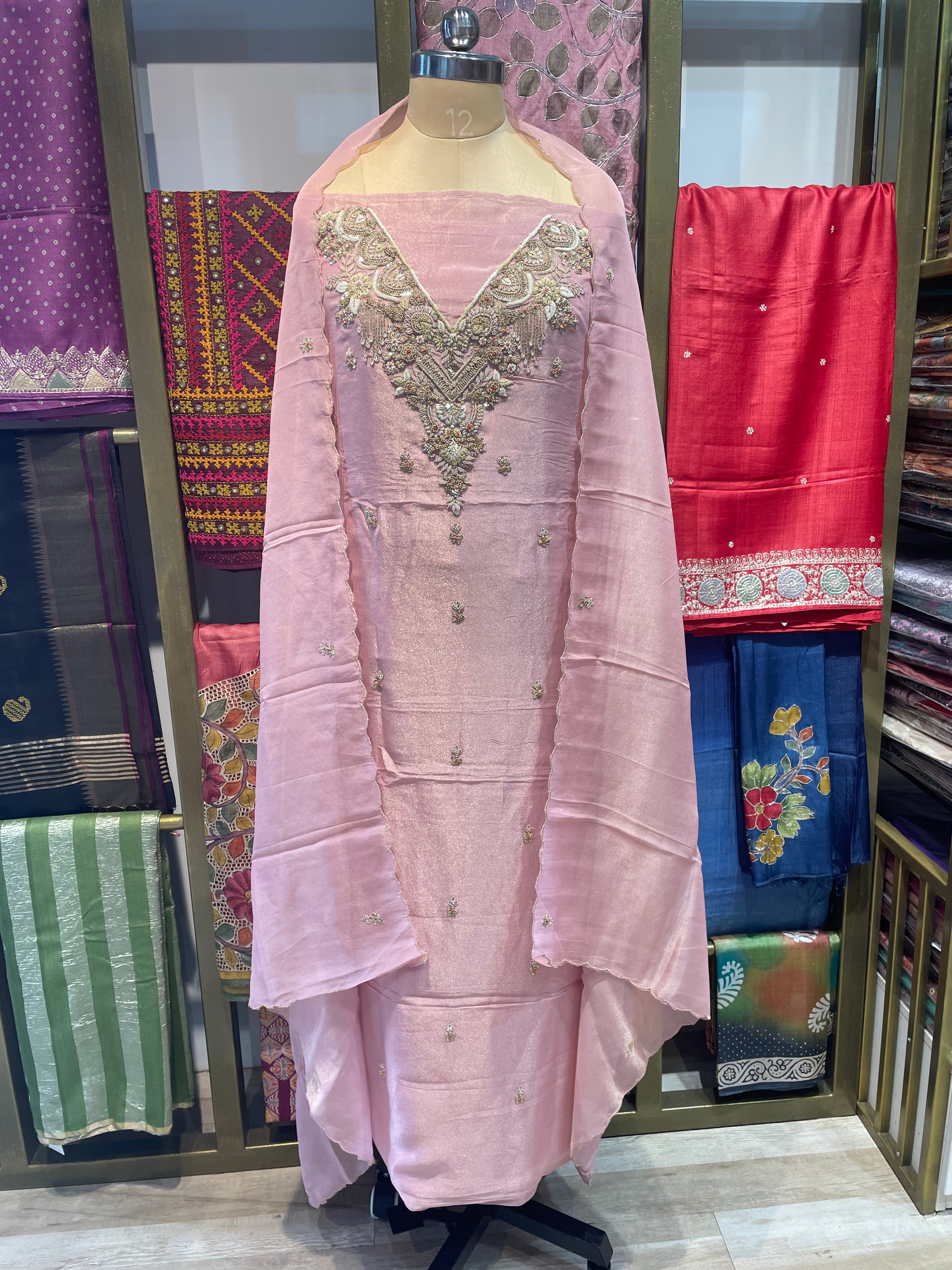 Pure tissue zardosi work dress material (P)