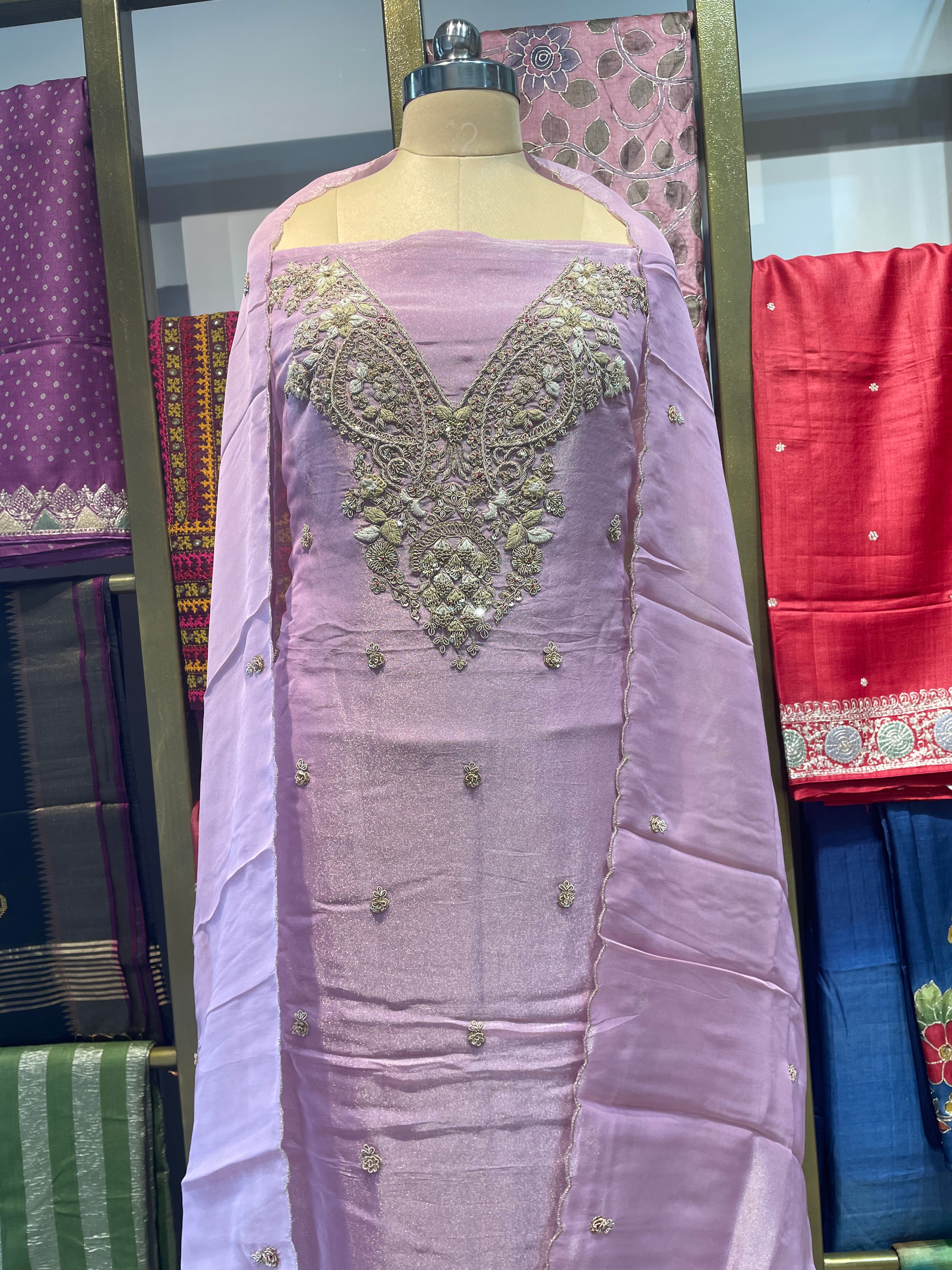 Pure tissue zardosi work dress material (PU)