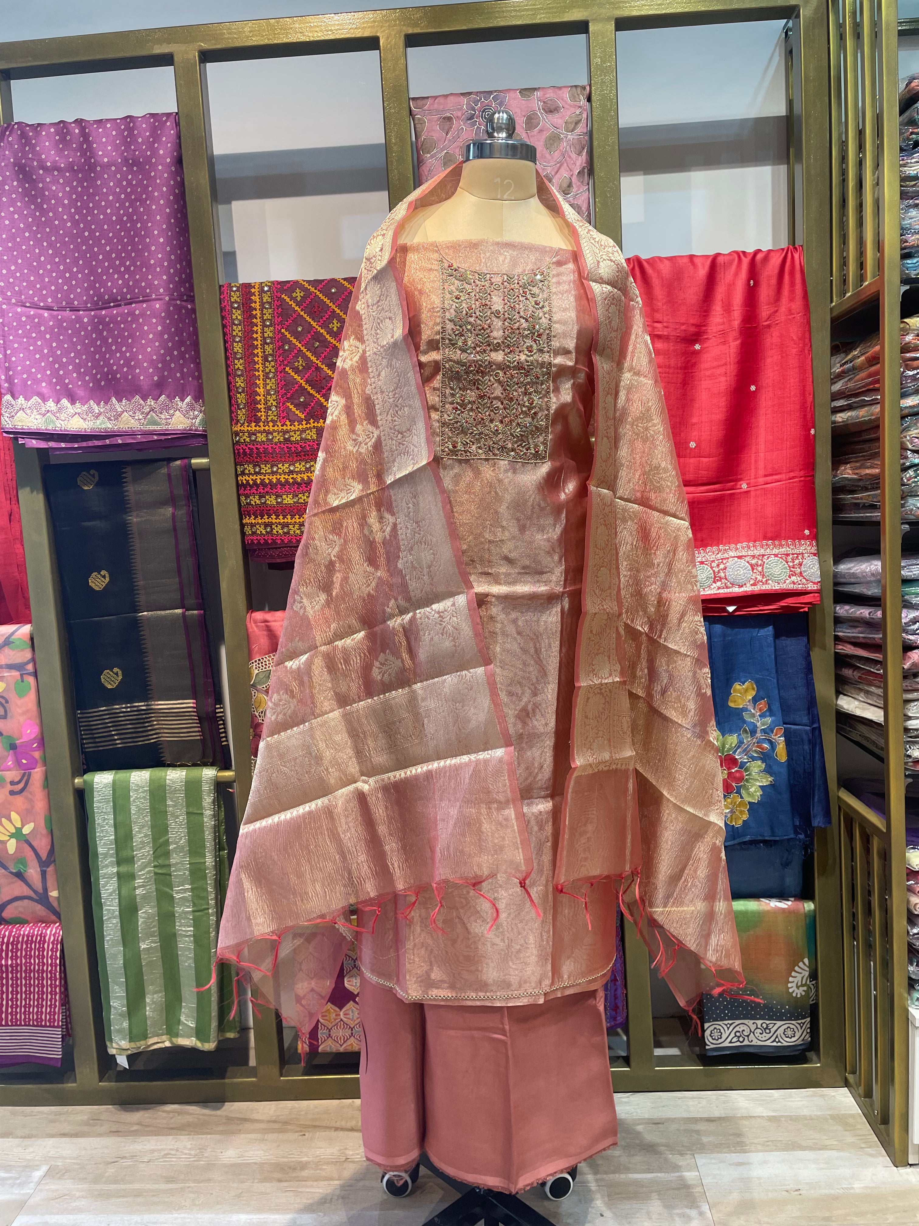 Pure tissue zardosi work dress material (C)