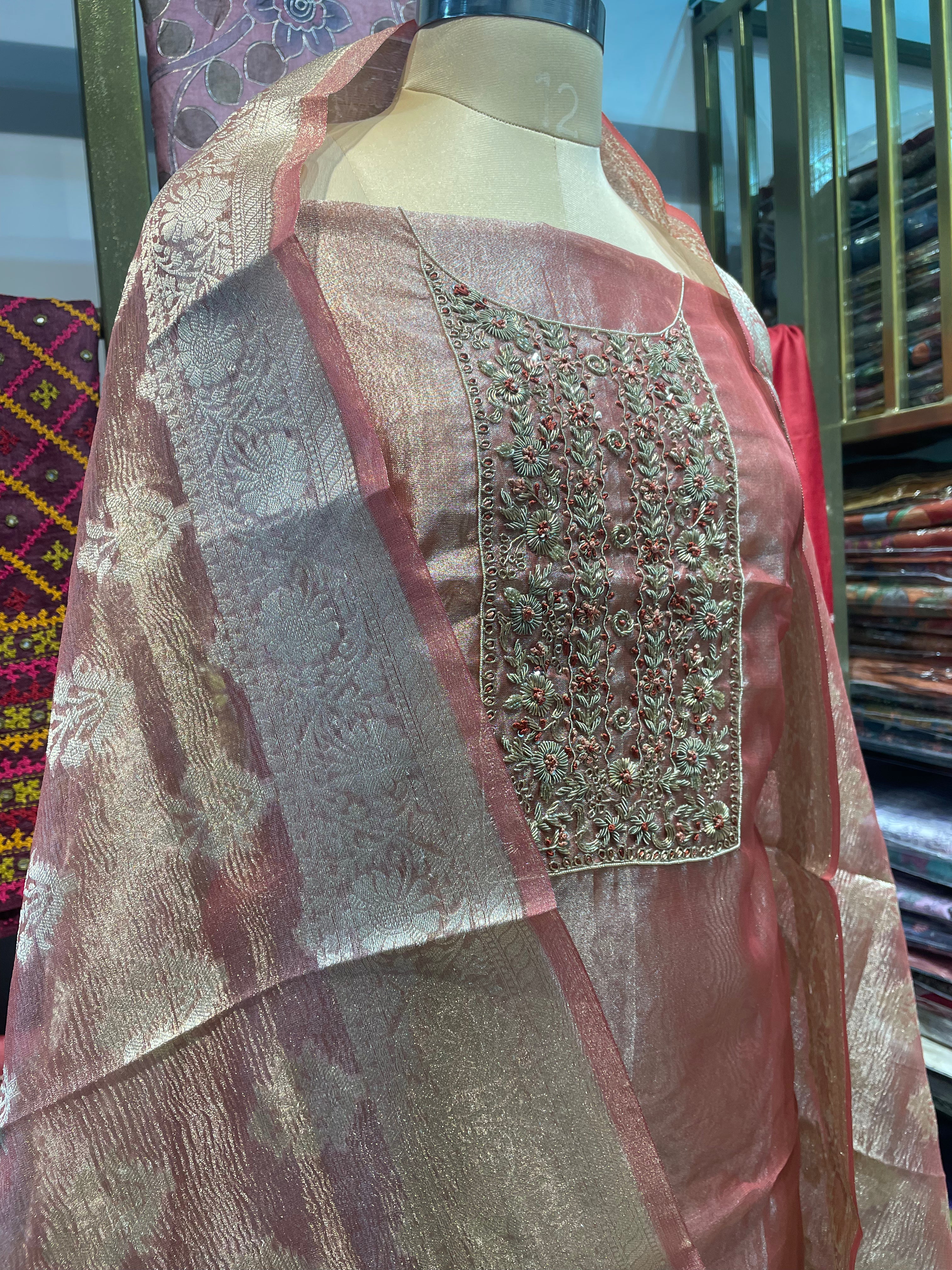 Pure tissue zardosi work dress material (C)