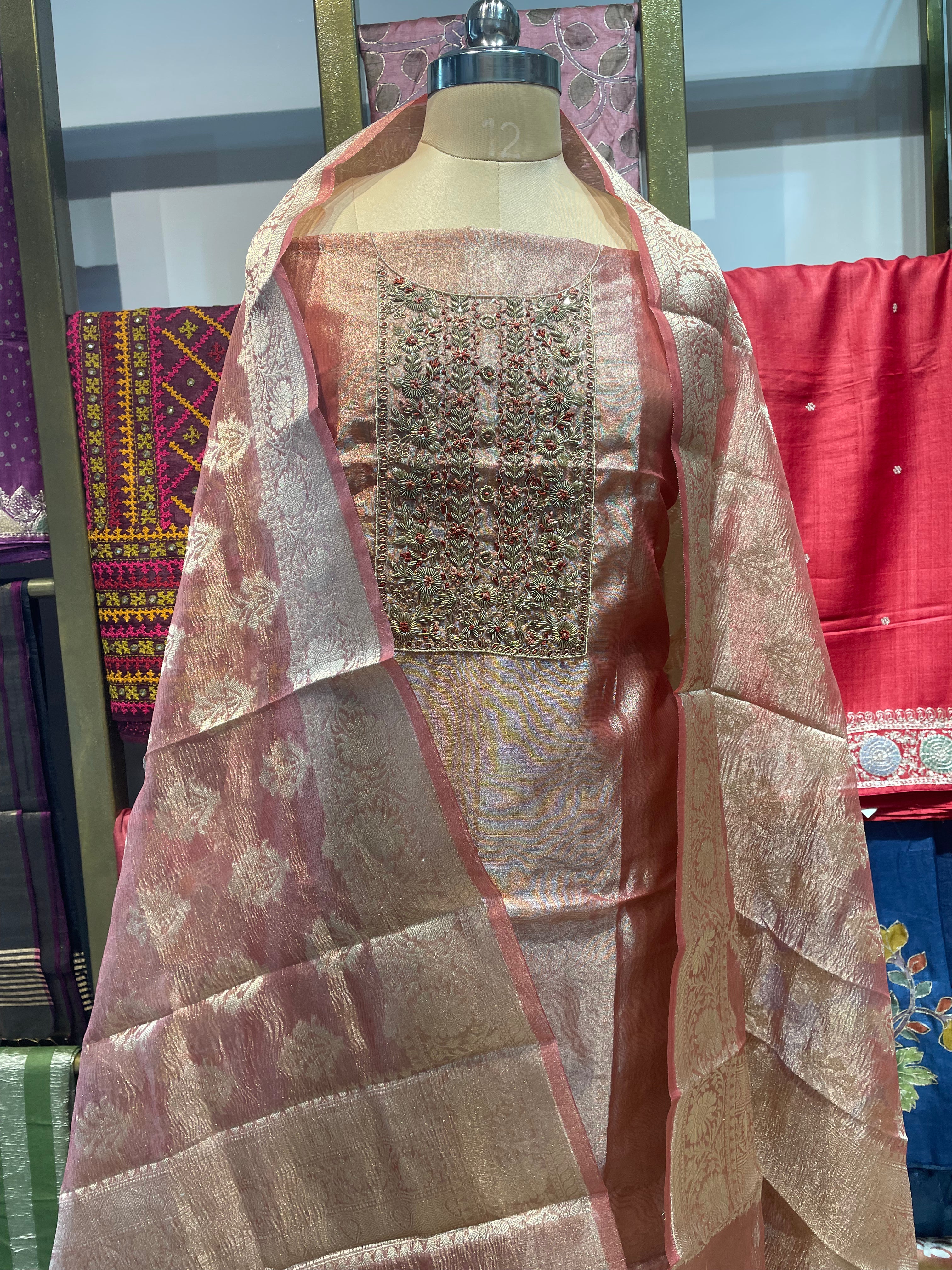 Pure tissue zardosi work dress material (C)