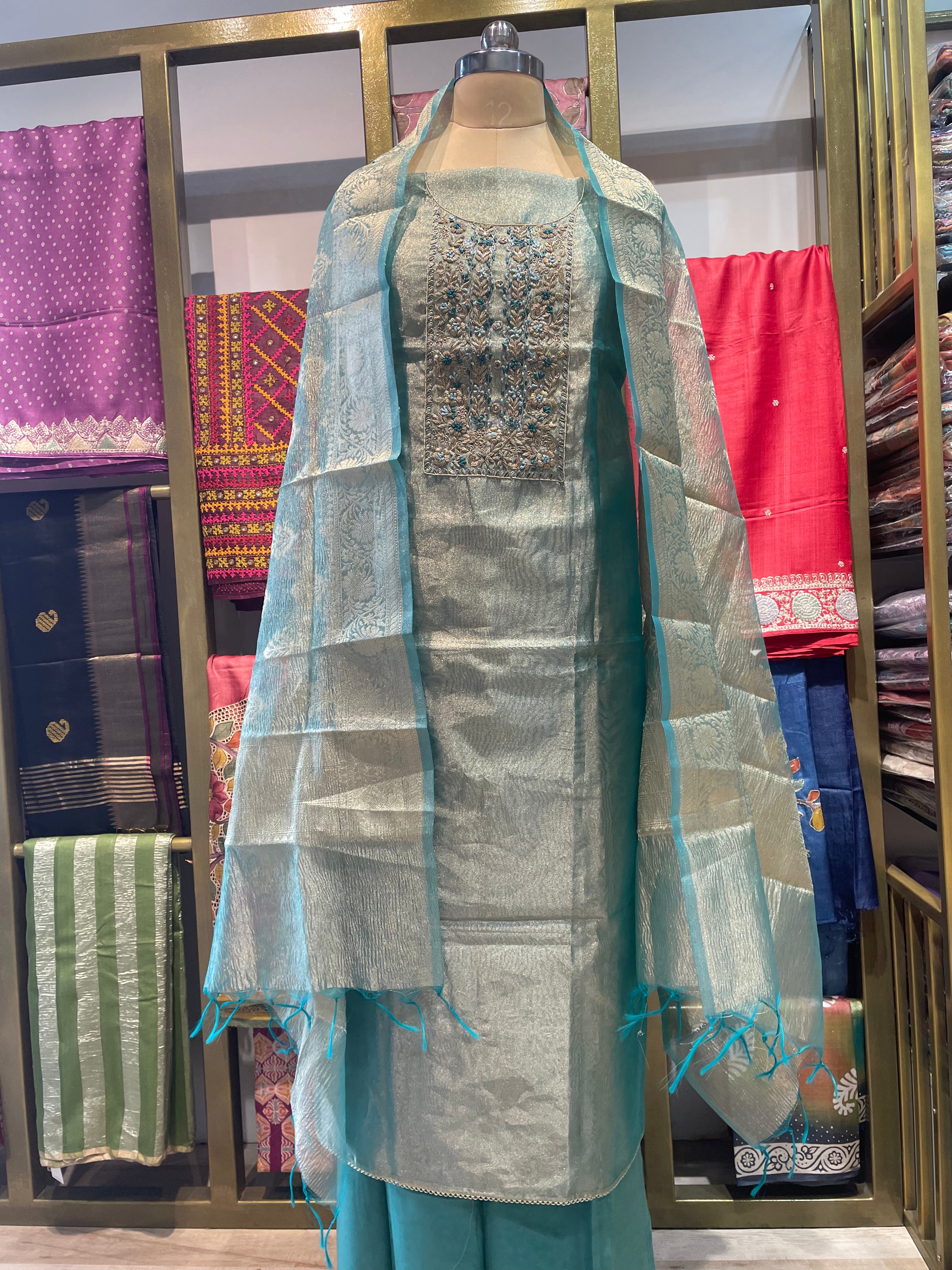 Pure tissue zardosi work dress material (BL)