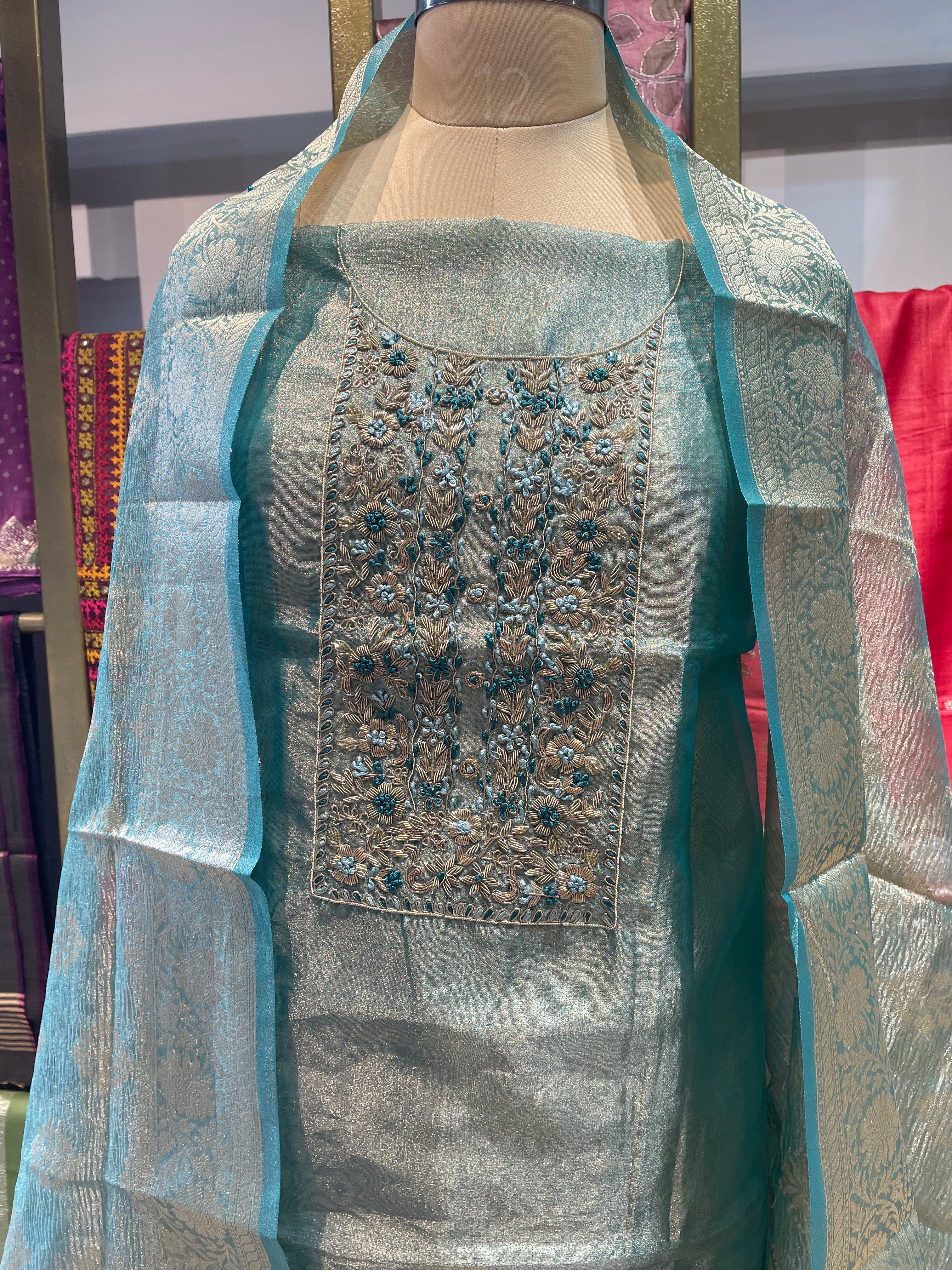 Pure tissue zardosi work dress material (BL)