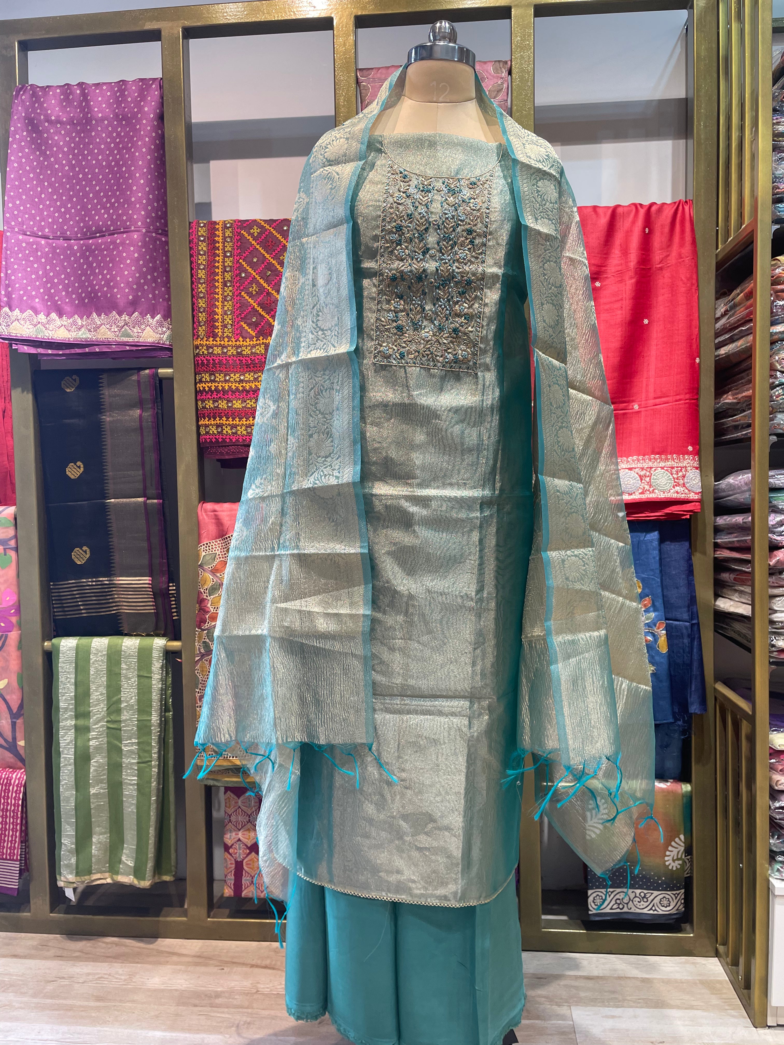 Pure tissue zardosi work dress material (BL)