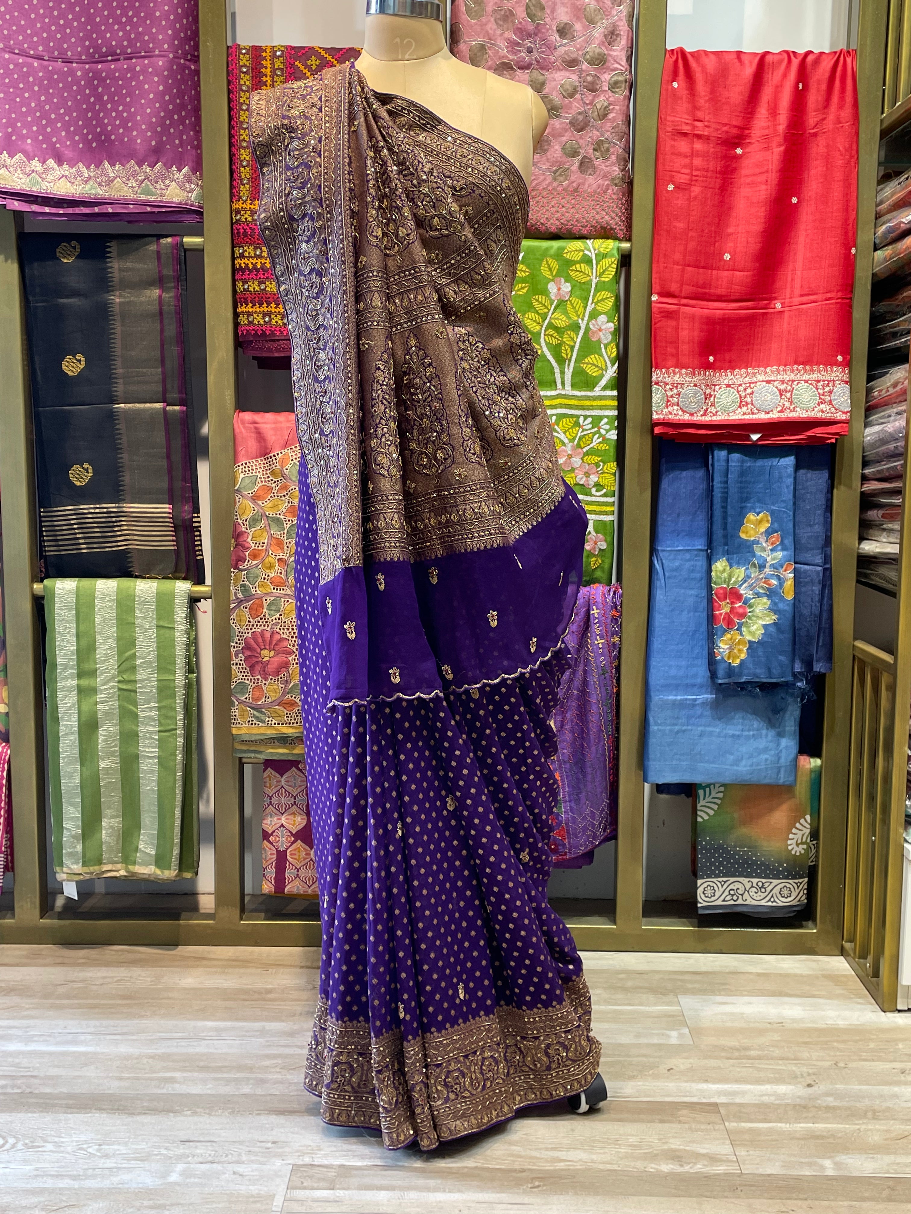 Pure khaddi georgette banarasi saree with hand work
