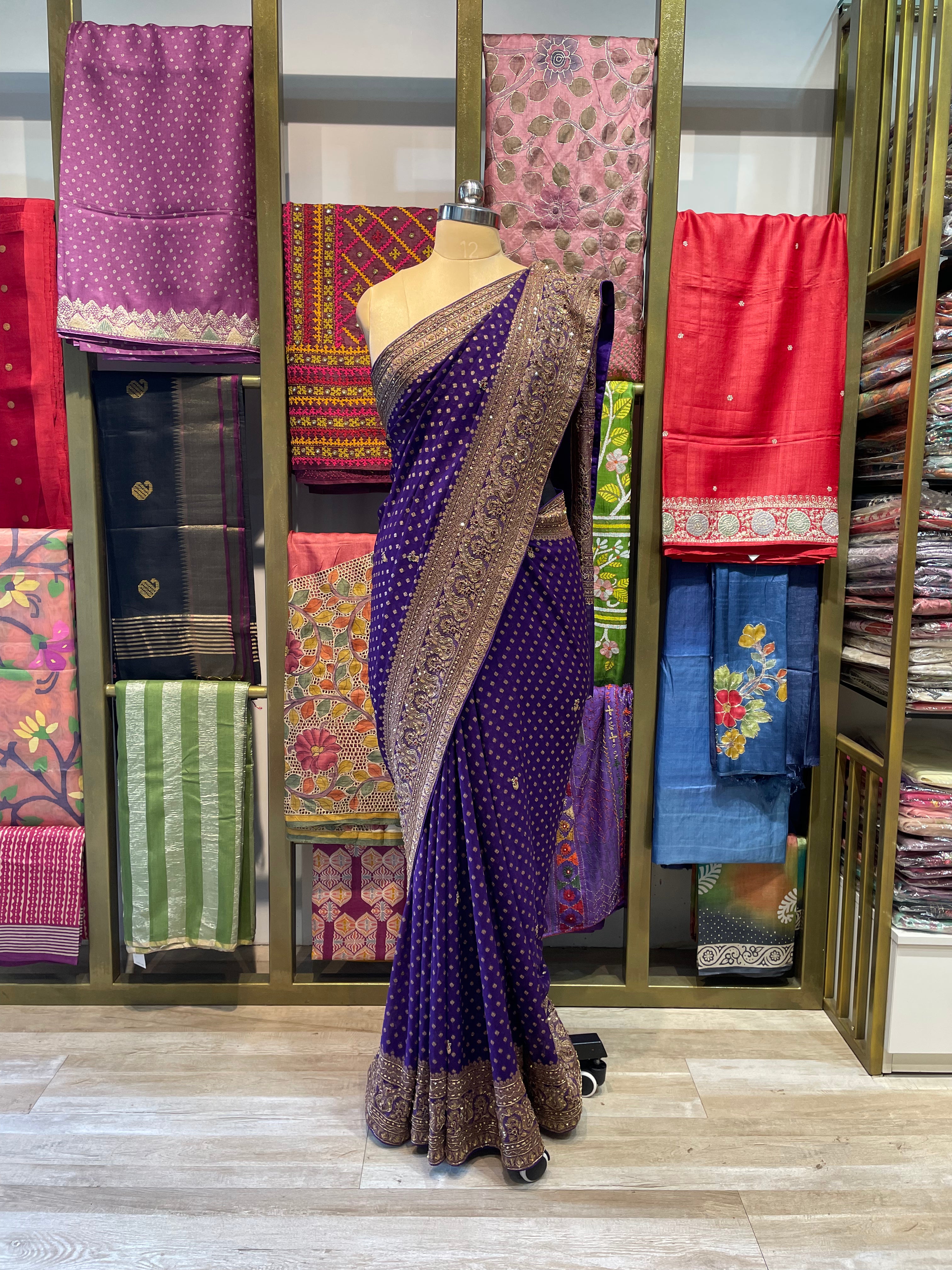 Pure khaddi georgette banarasi saree with hand work