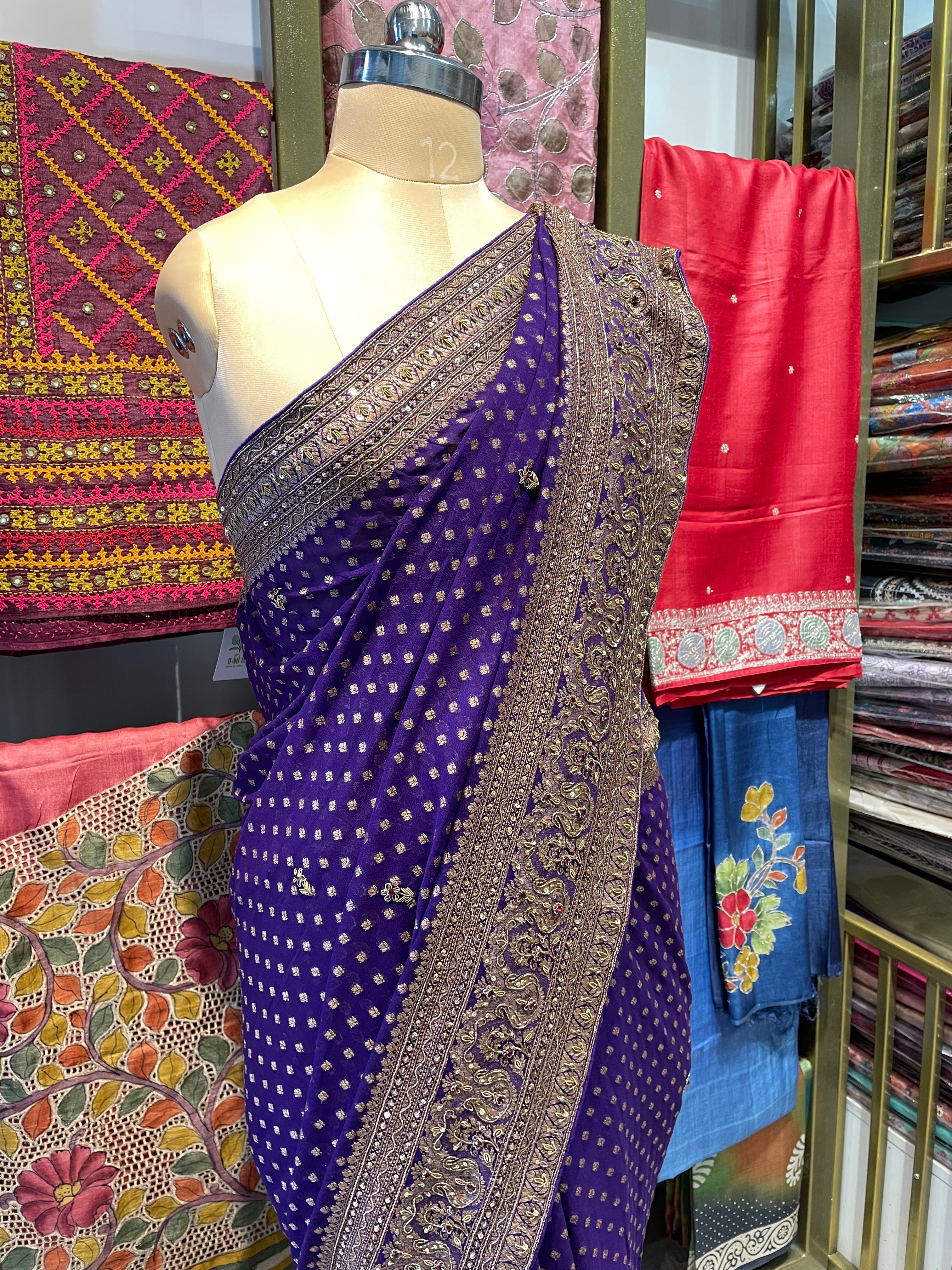 Pure khaddi georgette banarasi saree with hand work