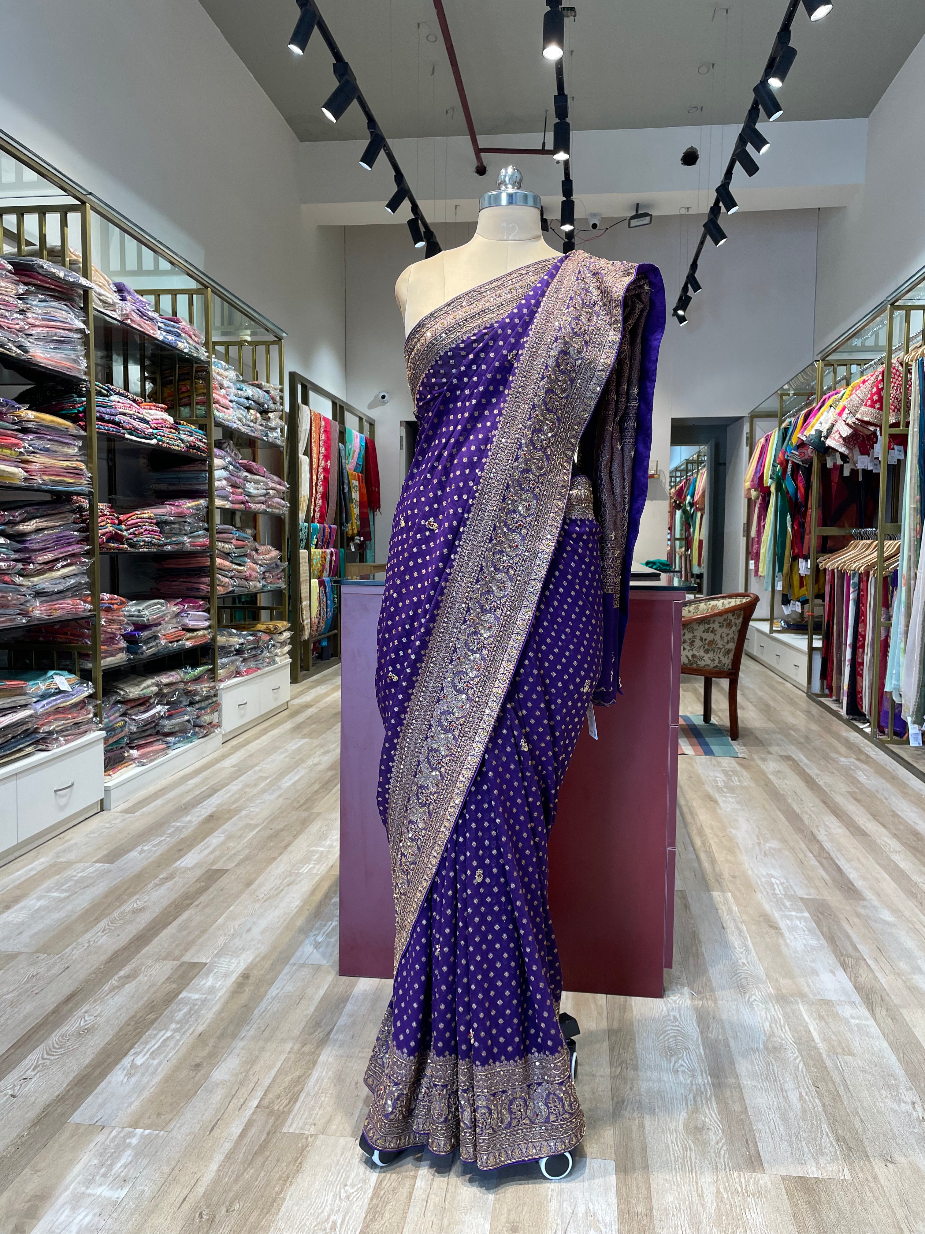 Pure khaddi georgette banarasi saree with hand work
