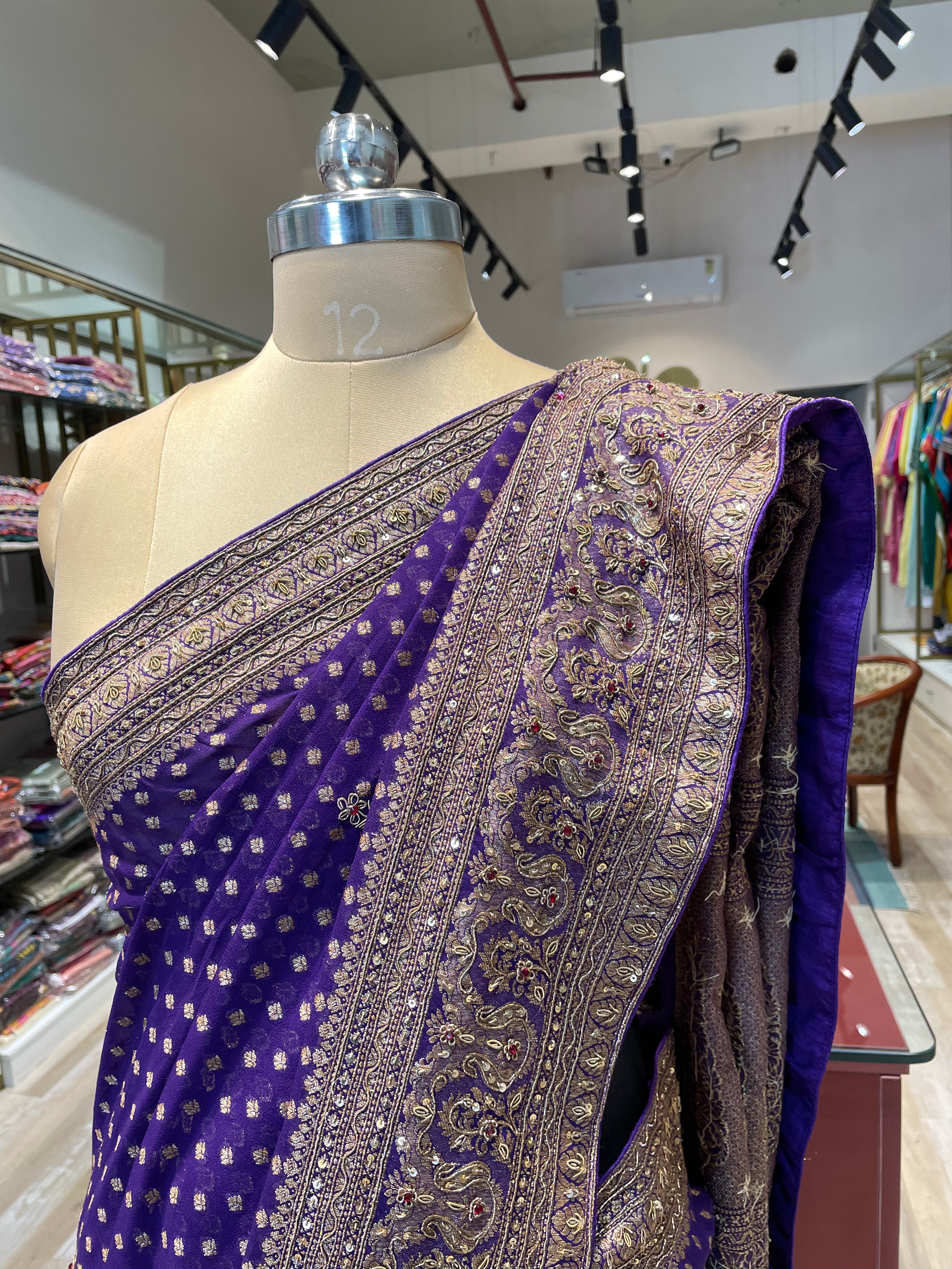 Pure khaddi georgette banarasi saree with hand work