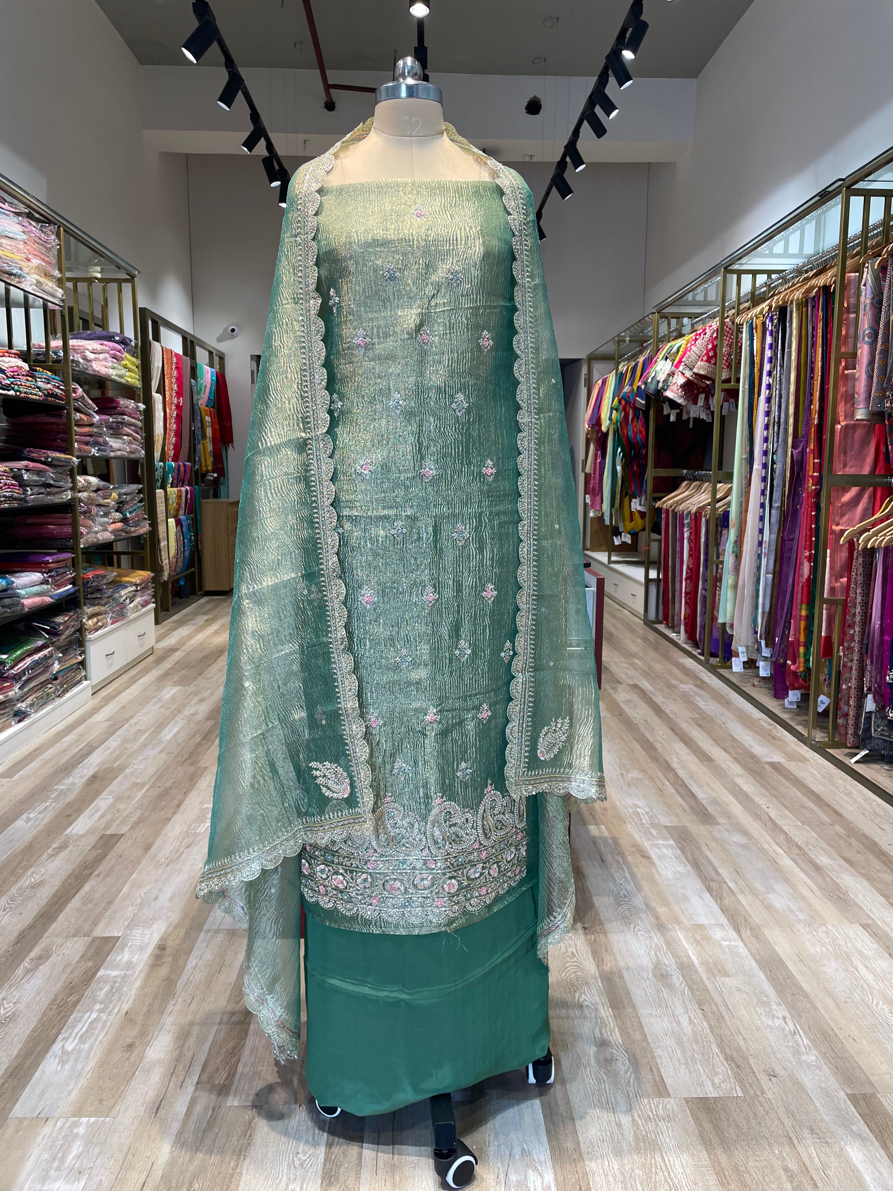 Pure crush tissue hand work dress material