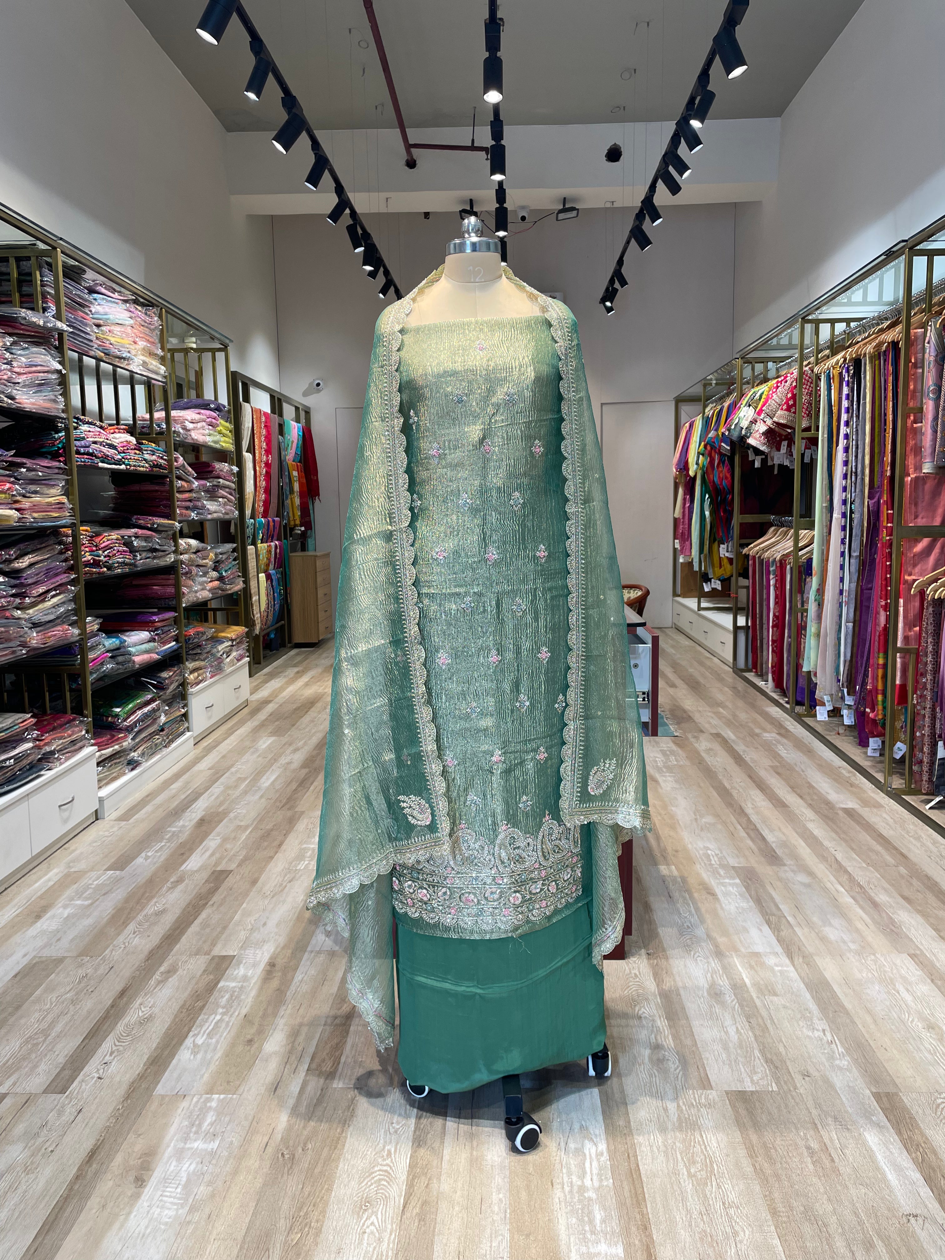 Pure crush tissue hand work dress material