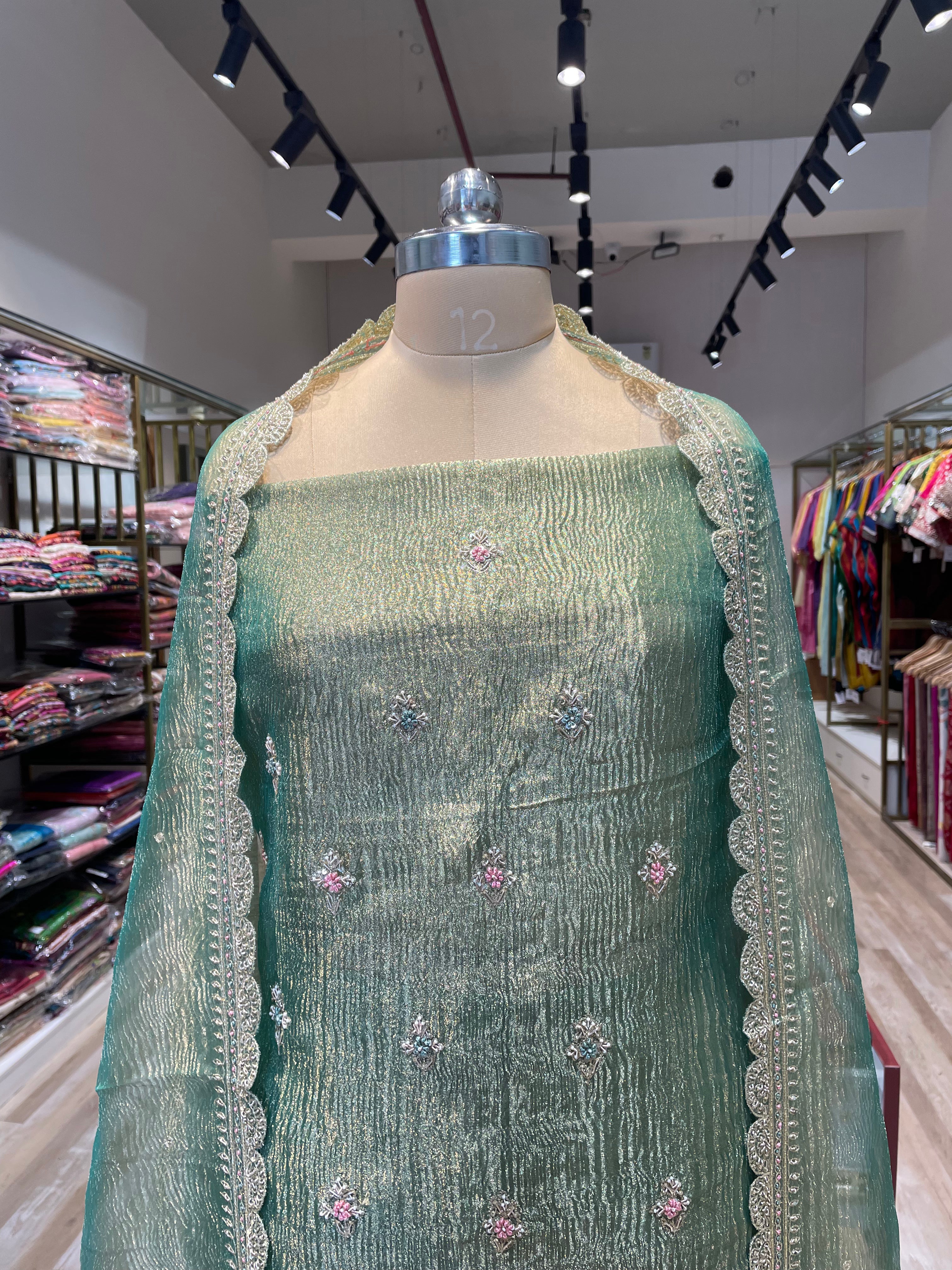 Pure crush tissue hand work dress material