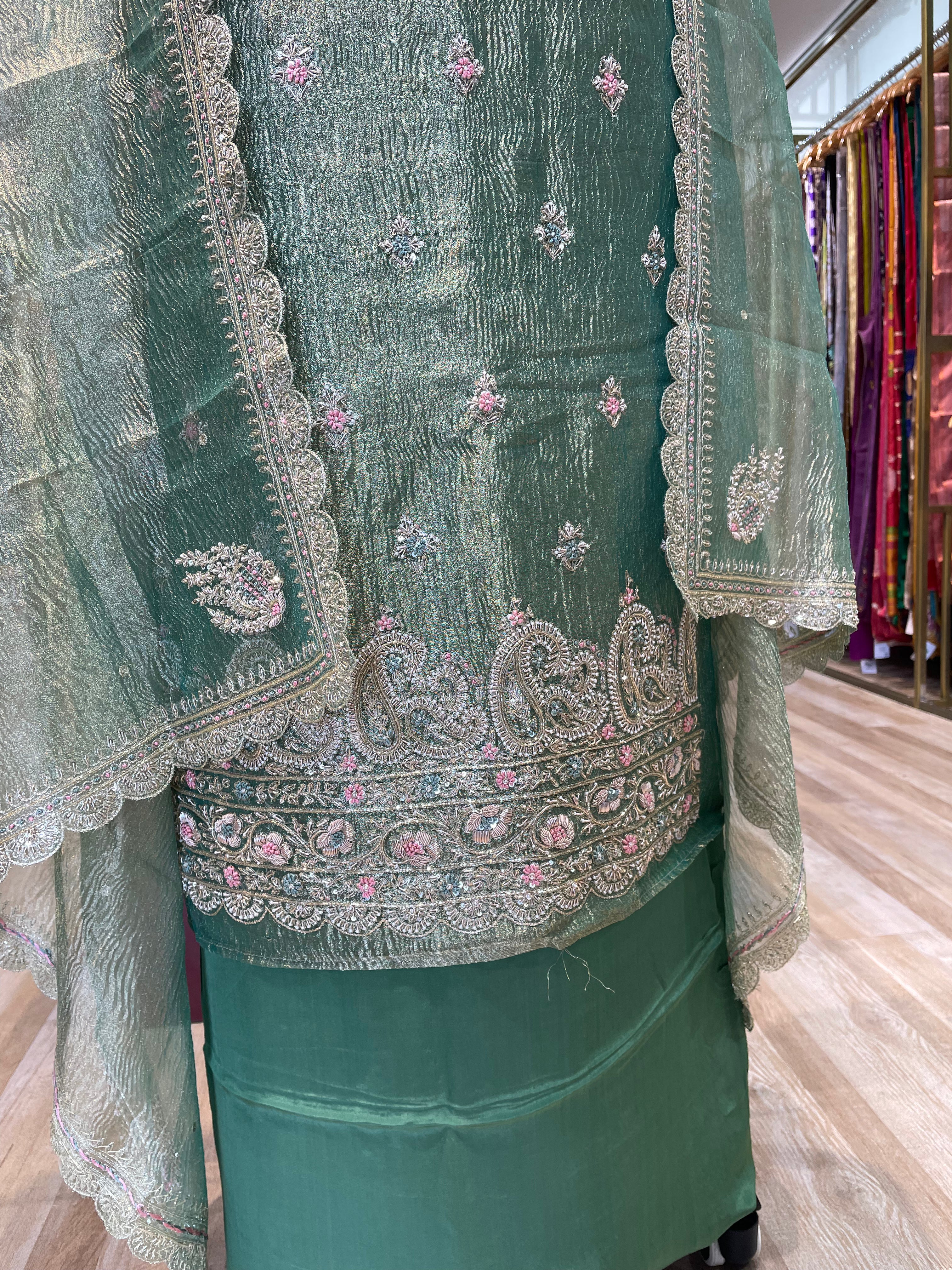 Pure crush tissue hand work dress material