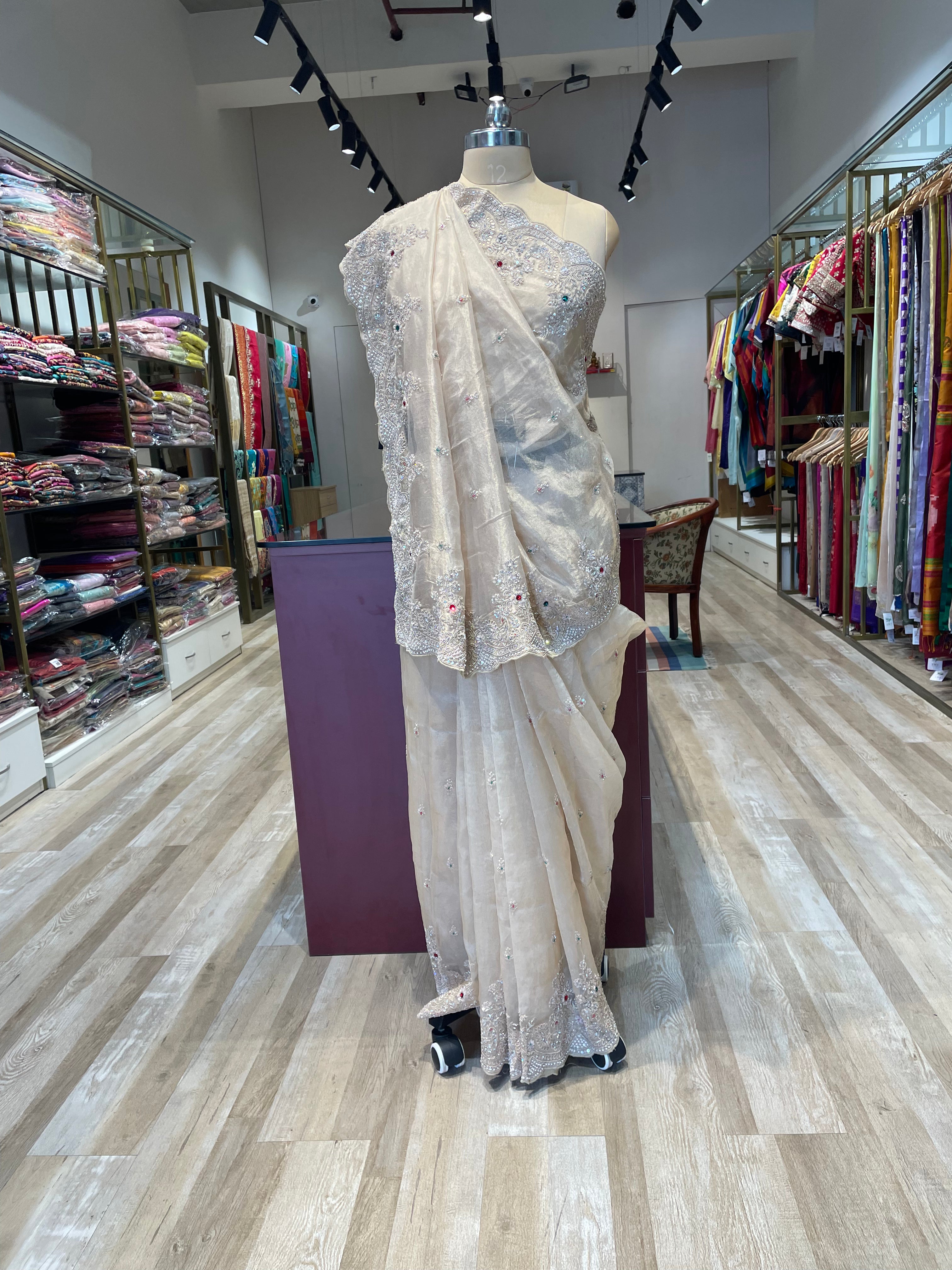 Pure tissue saree with zardosi work (CR)