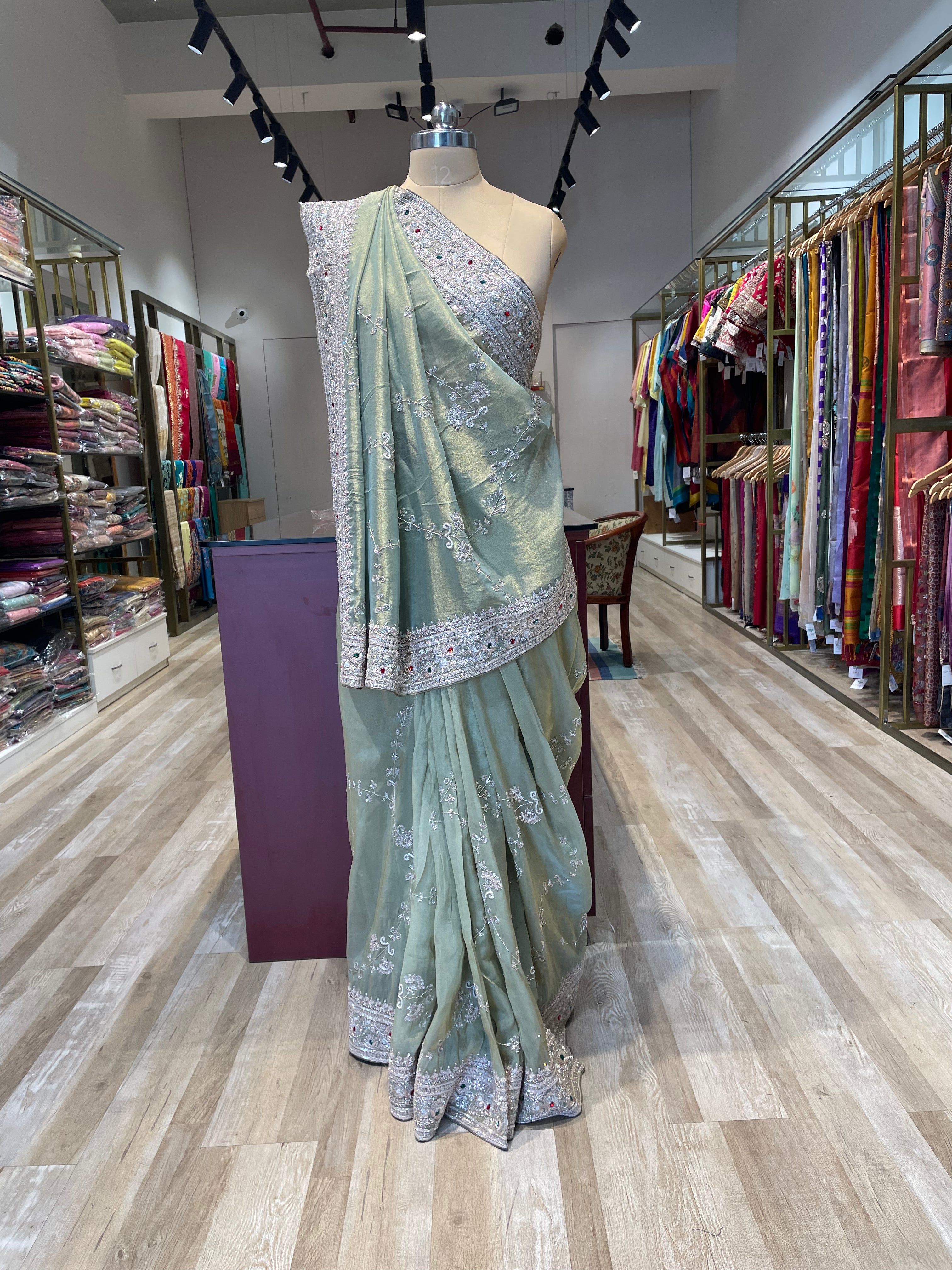 Pure tissue saree with zardosi work (G)