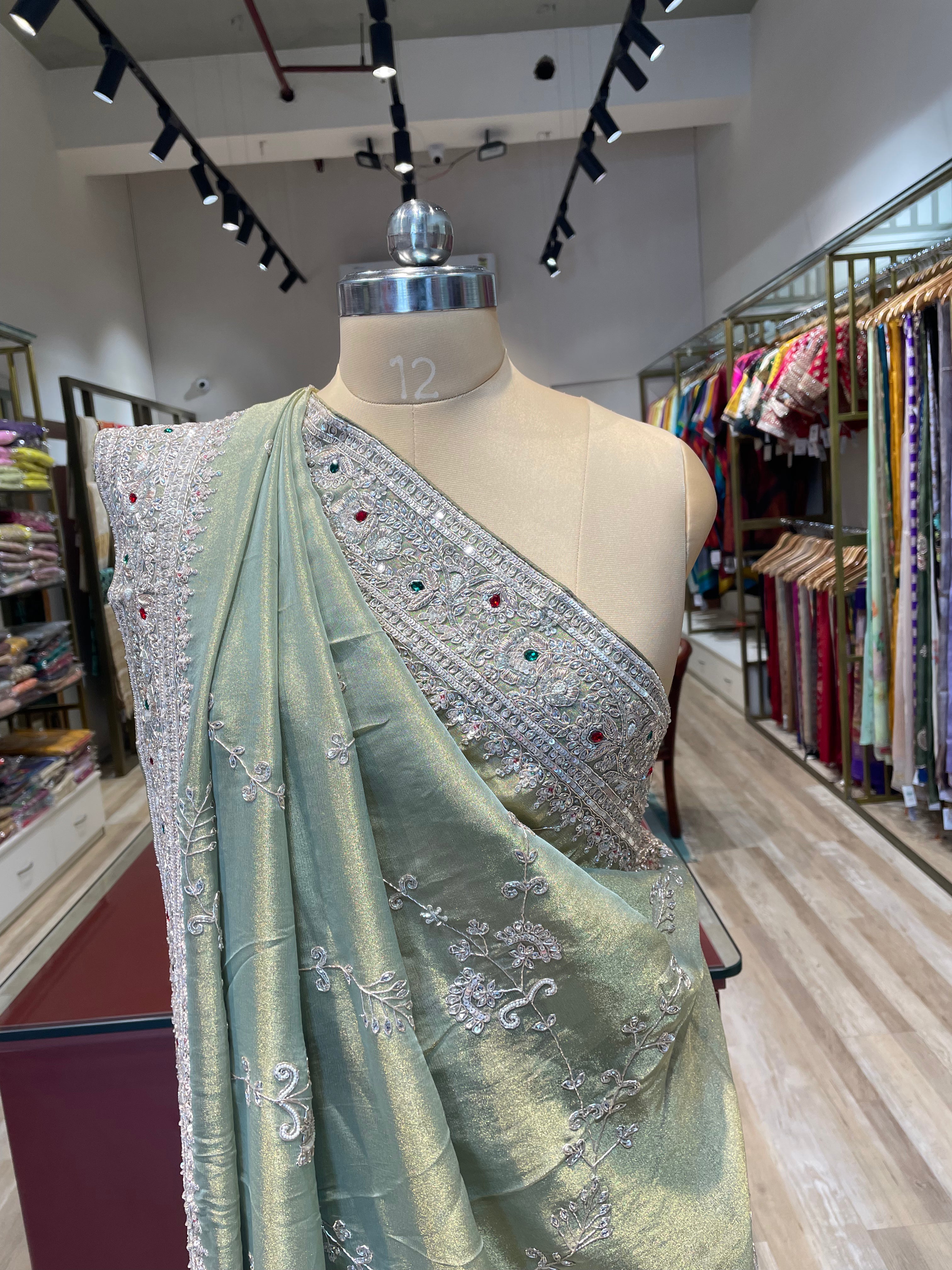 Pure tissue saree with zardosi work (G)
