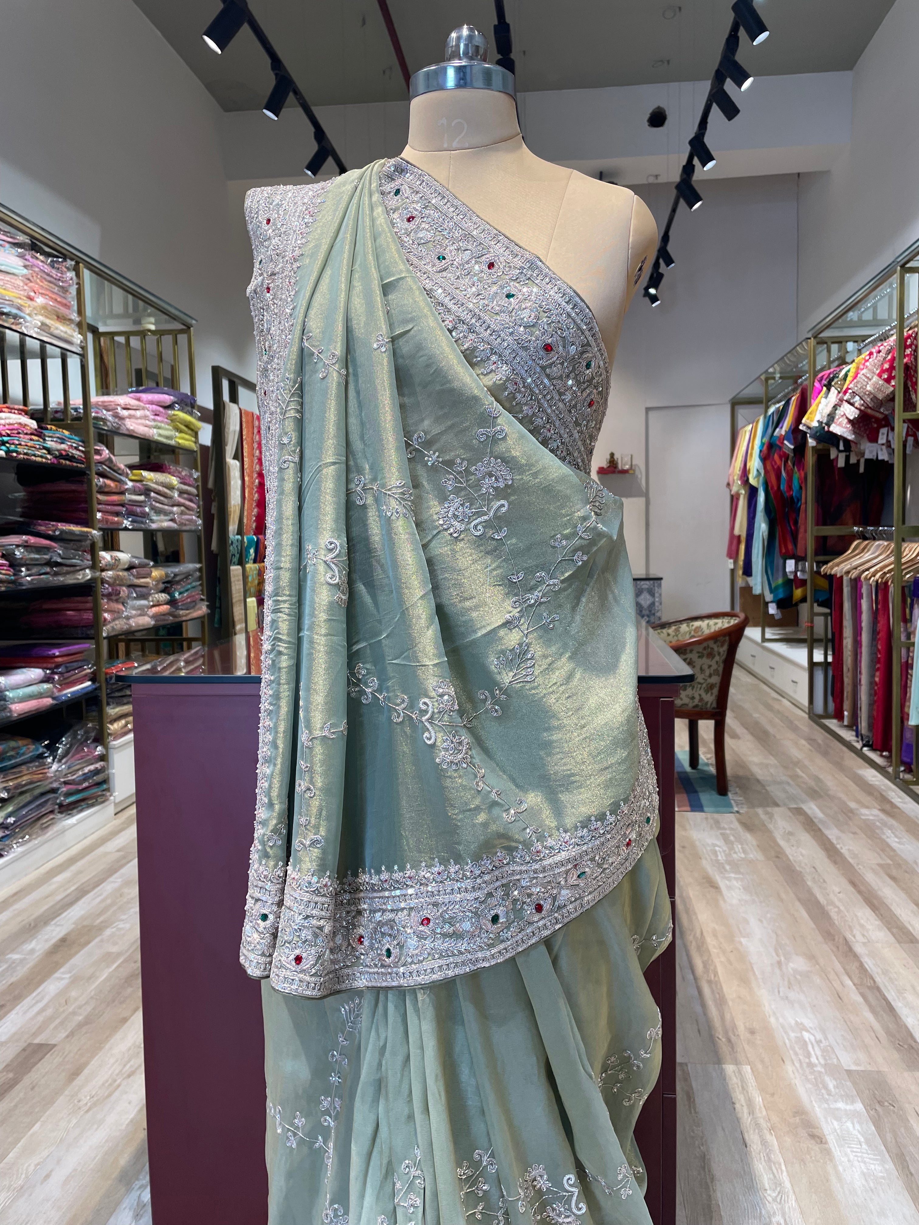 Pure tissue saree with zardosi work (G)