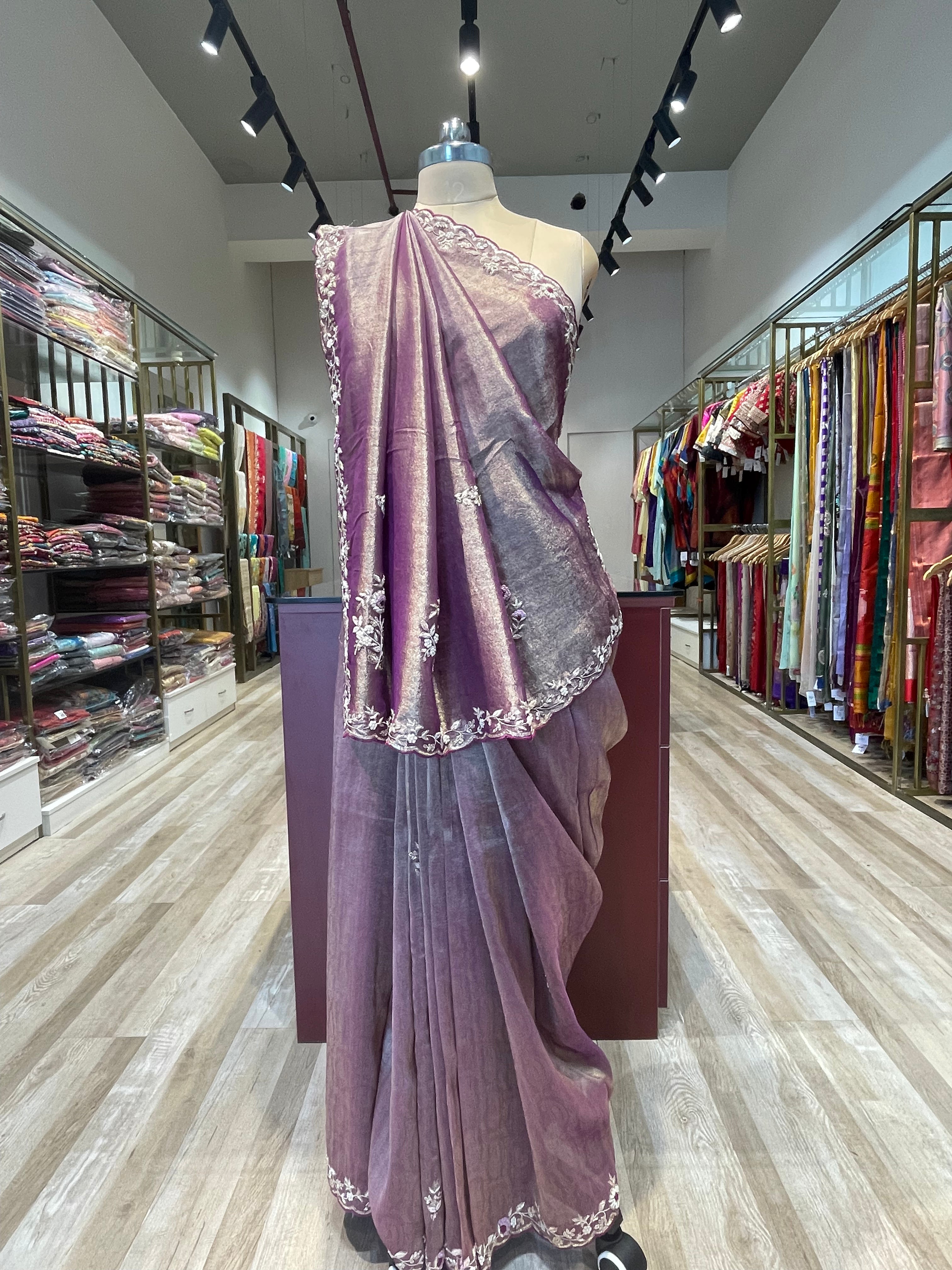 Pure tissue saree with handwork (P)