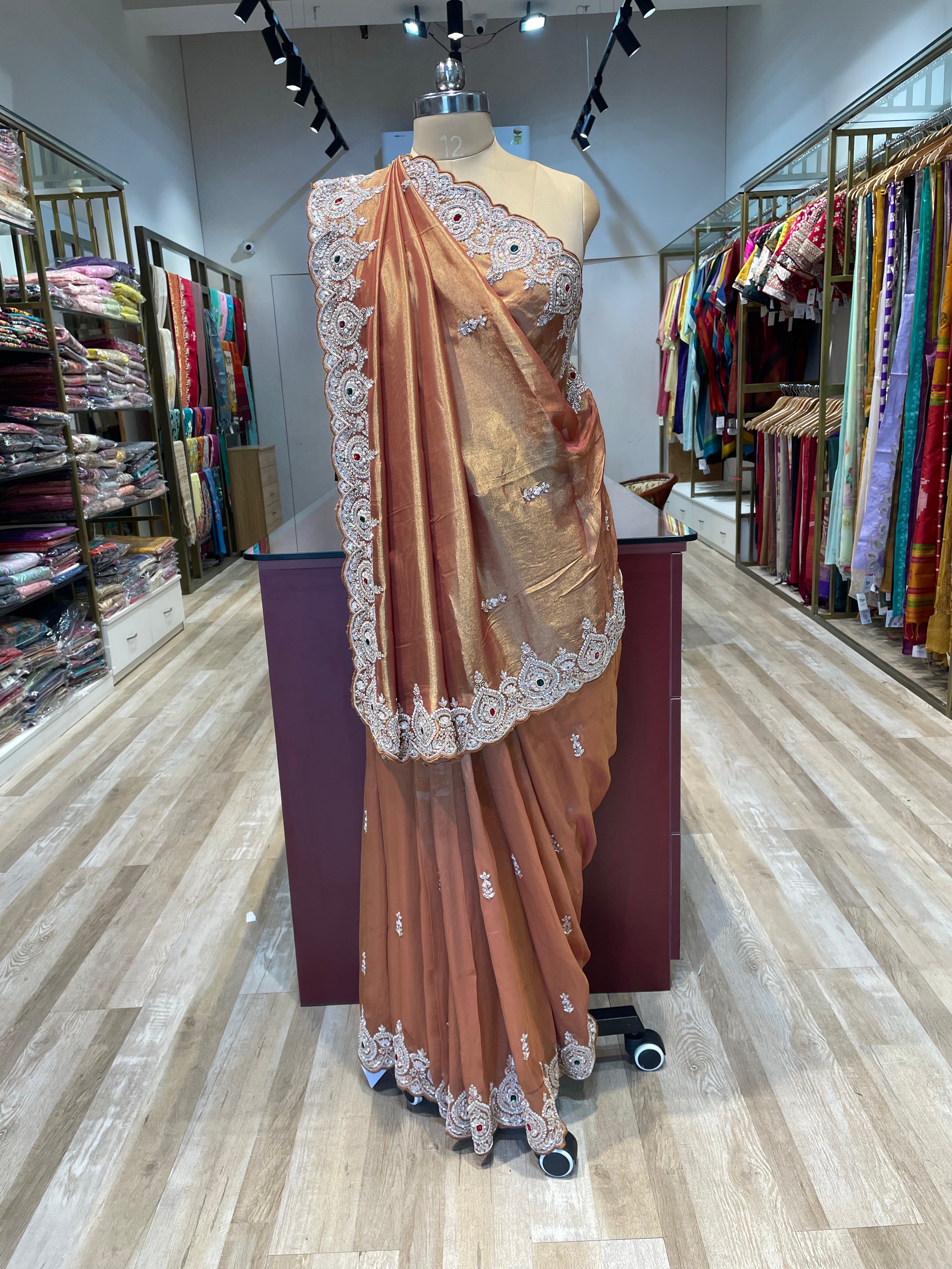 Pure tissue saree with zardosi work (C)